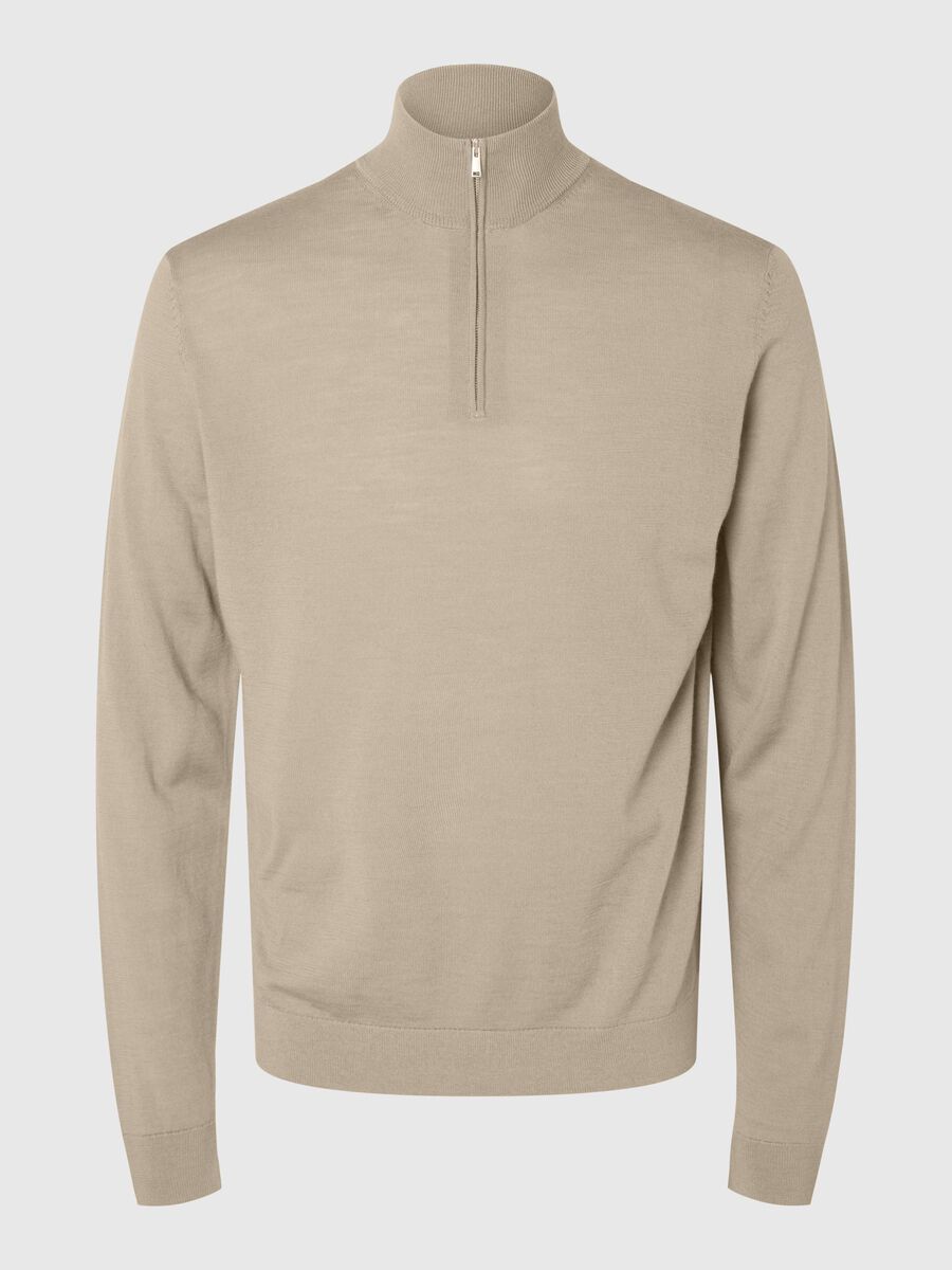 Selected 100% MERINO WOOL HALF-ZIP JUMPER, Kelp, highres - 16094655_Kelp_001.jpg