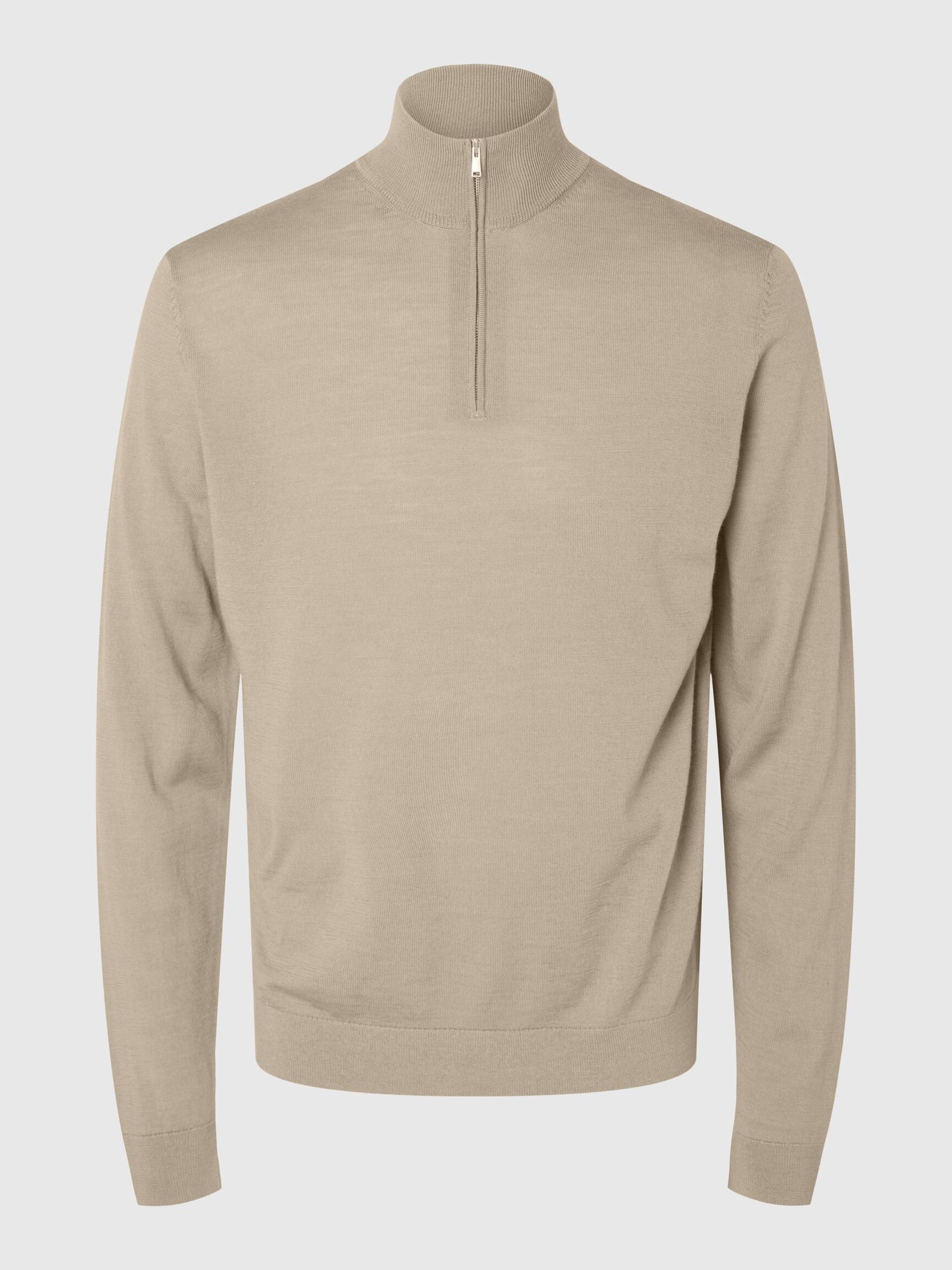 100% MERINO WOOL HALF-ZIP JUMPER, Kelp, highres