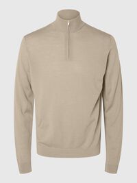 100% MERINO WOOL HALF-ZIP JUMPER, Kelp, highres