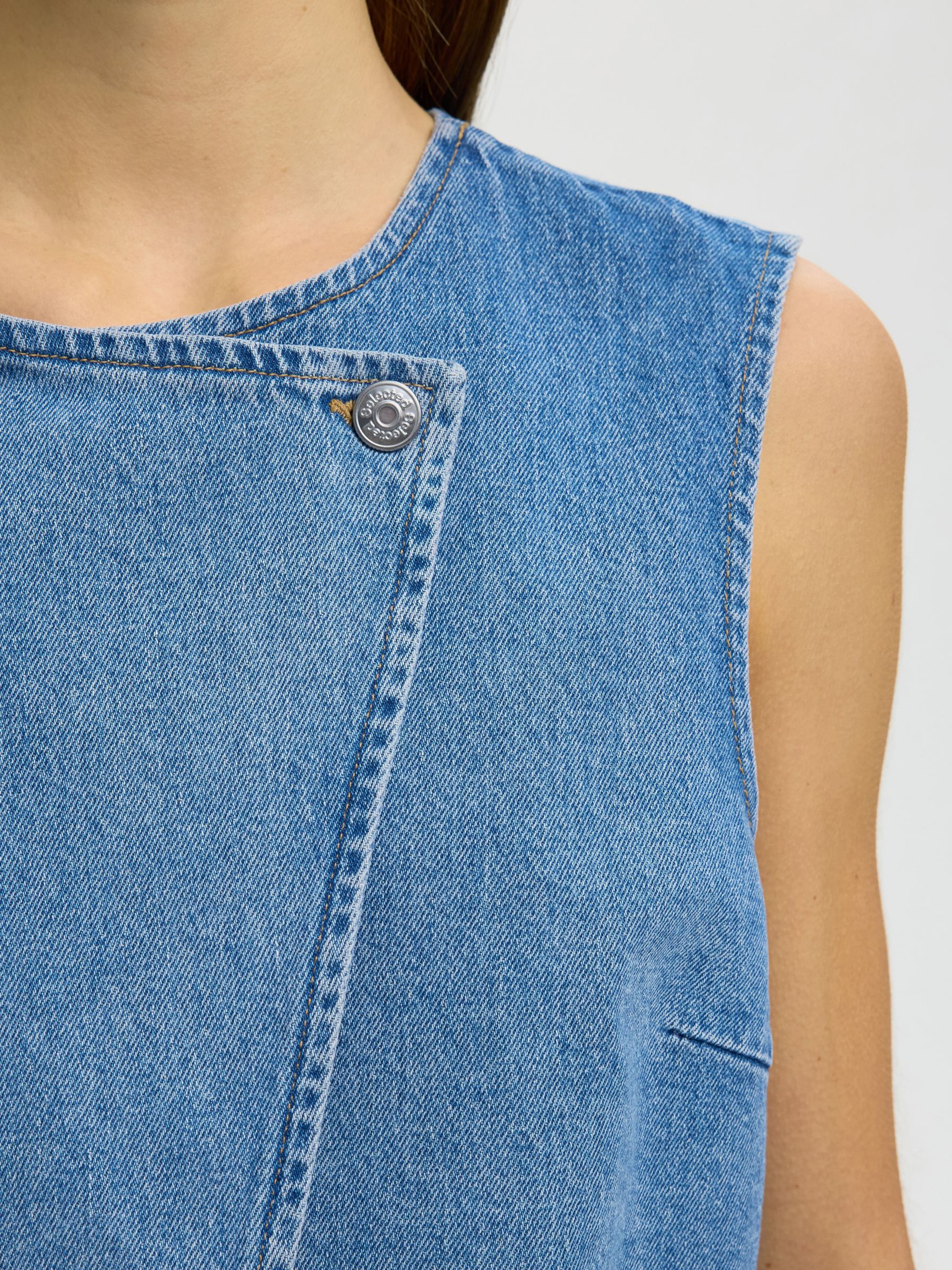 SLEEVELESS DENIM VEST, Light Blue Denim, highres