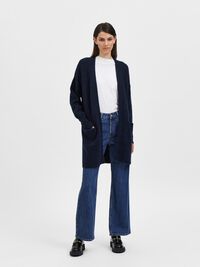 LONG KNITTED CARDIGAN, Dark Sapphire, highres