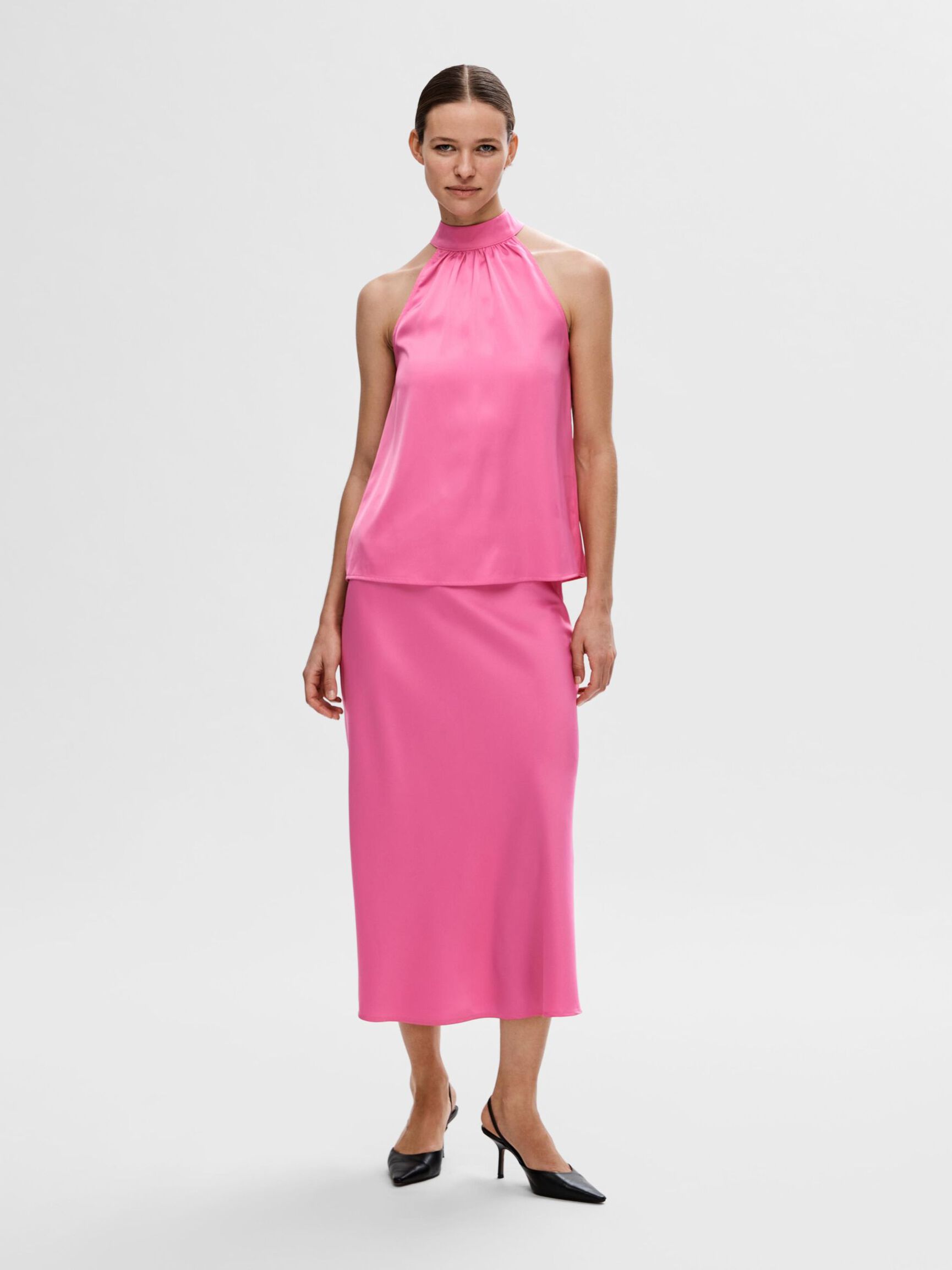 SATIN HALTERNECK TOP, Phlox Pink, highres