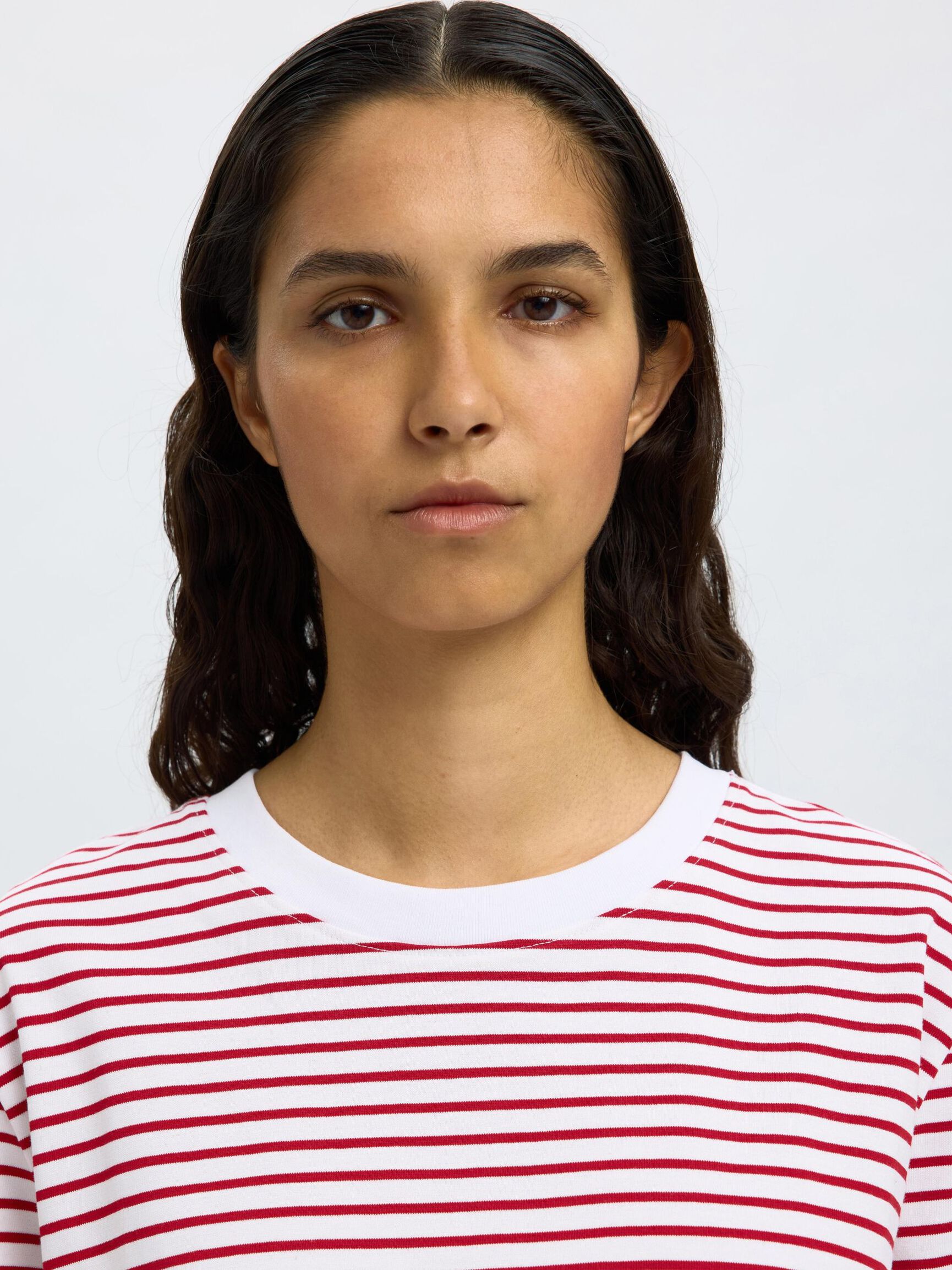 GESTREEPT BOXY T-SHIRT, Equestrian Red, highres