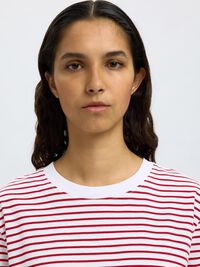 GESTREEPT BOXY T-SHIRT, Equestrian Red, highres