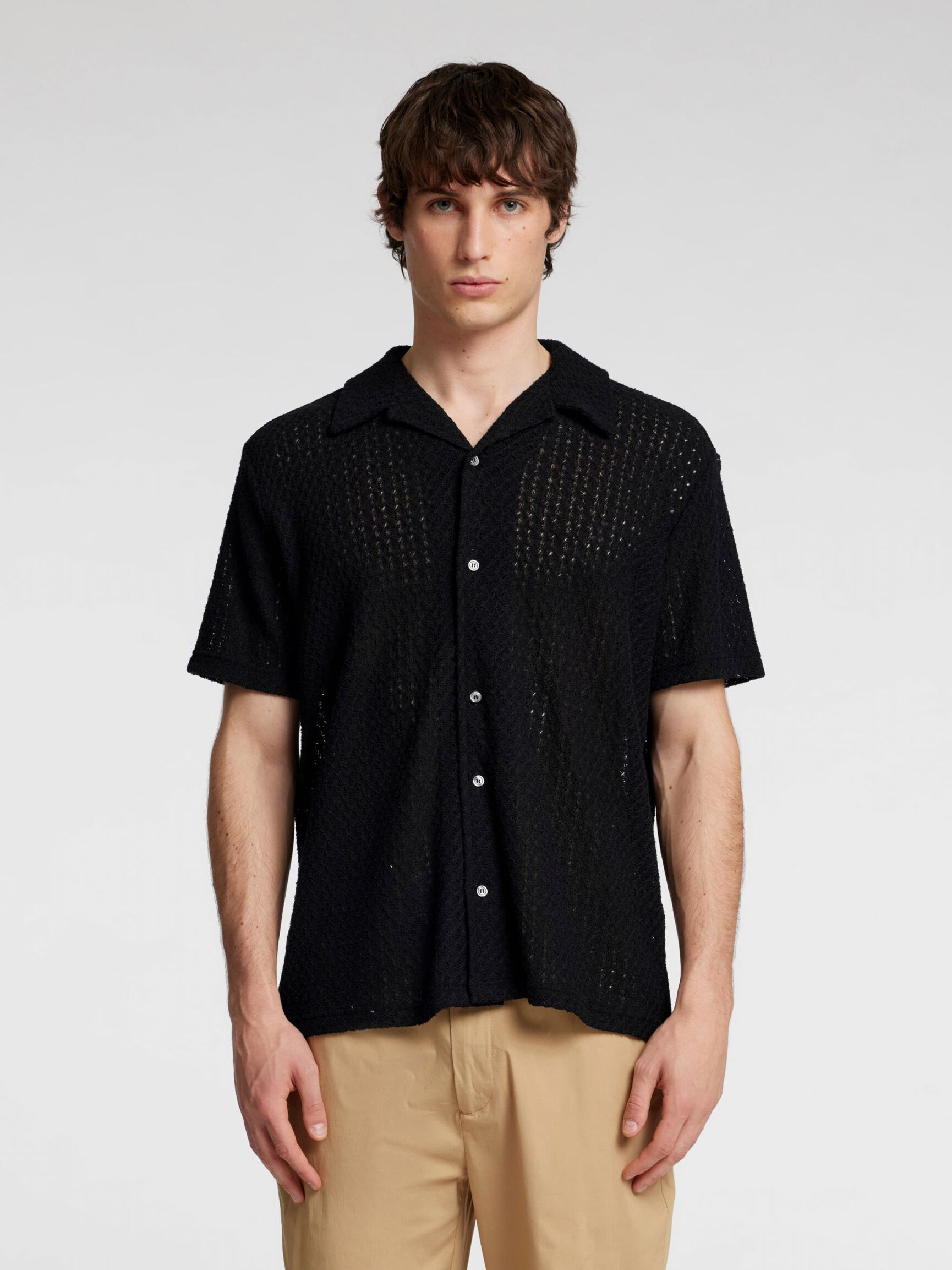 MAILLE JACQUARD CHEMISE À MANCHES COURTES, Black, highres