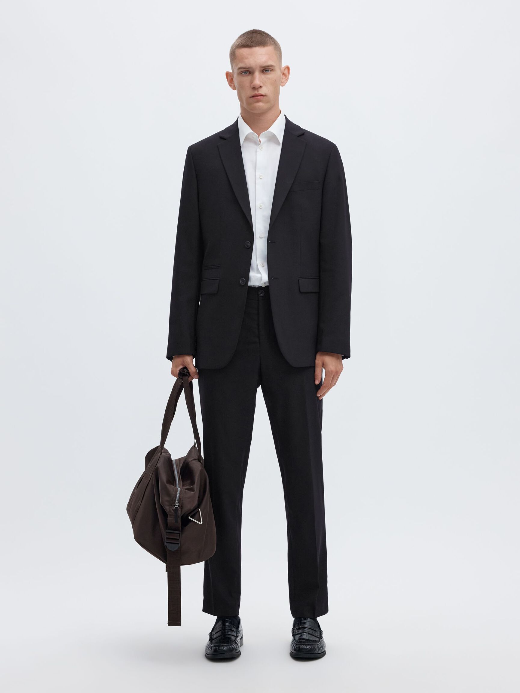 WOVEN WOOL BLEND BLAZER, Black, highres