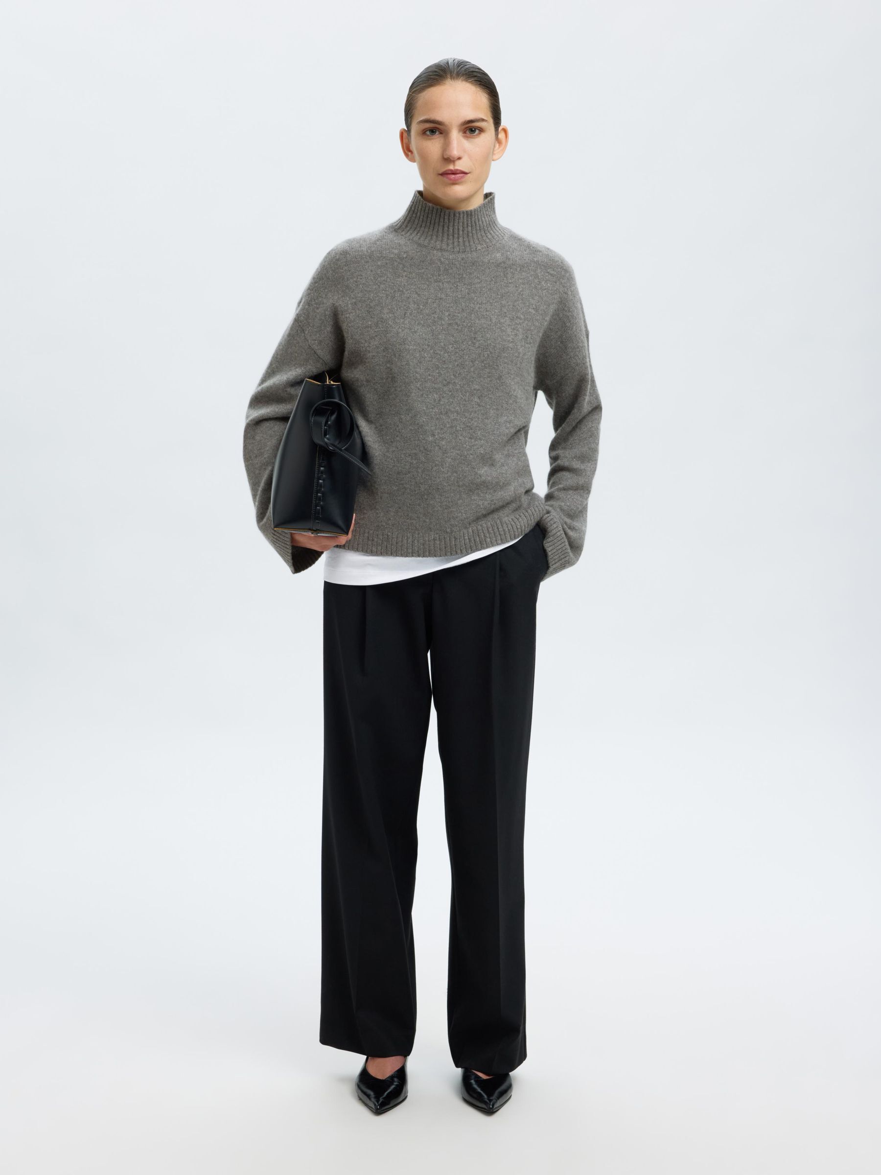 CASHMERE-BLANDING STRIKTRØJE, Medium Grey Melange, highres