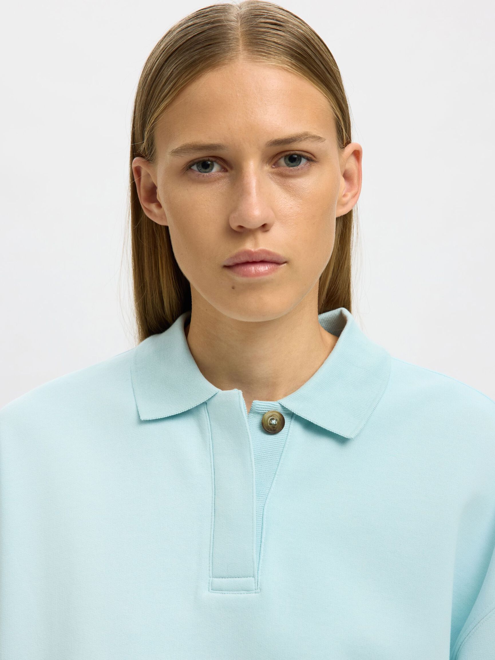 POLO COLLAR SWEATSHIRT, Blue Glow, highres