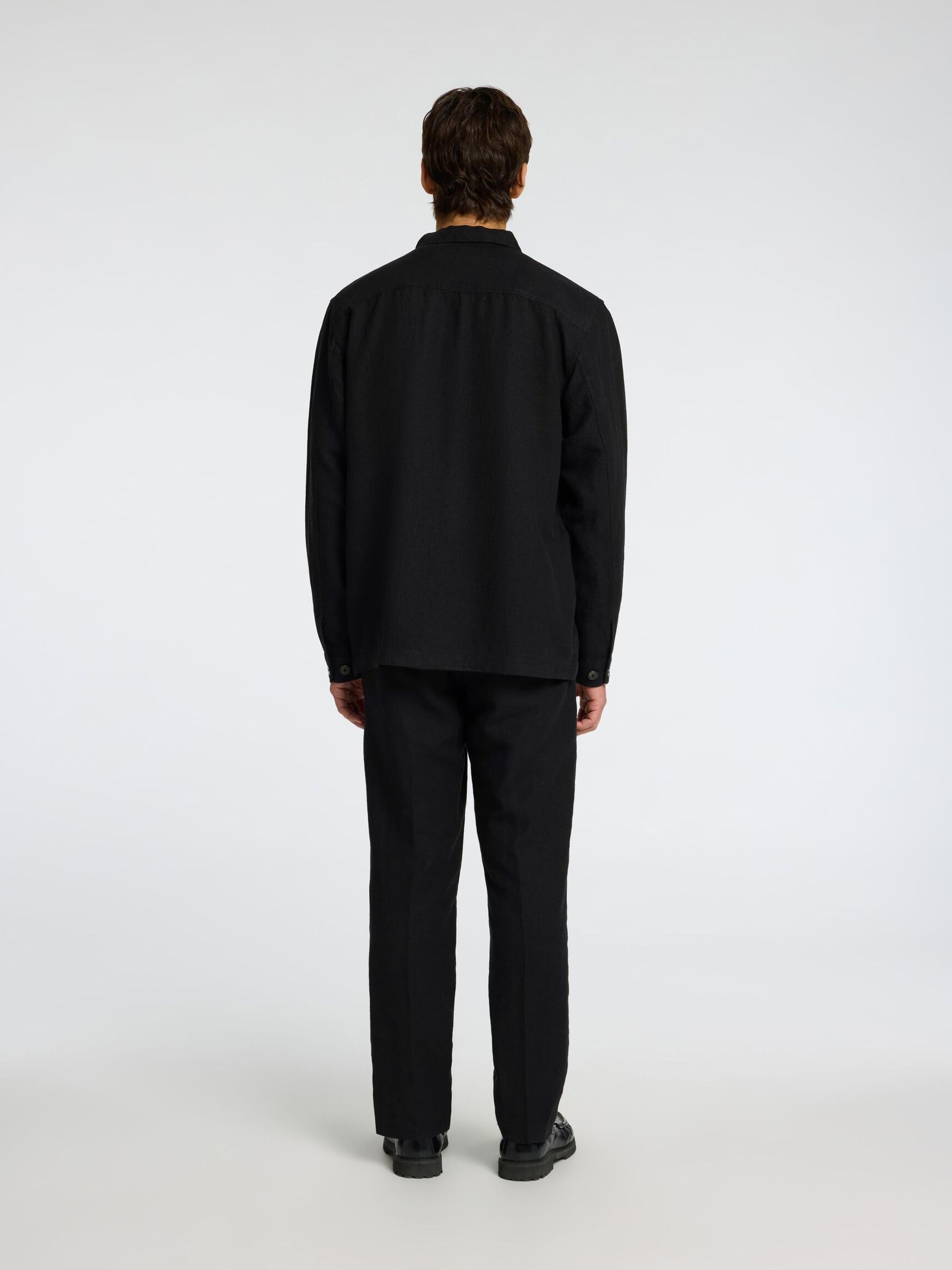 LINEN BLEND OVERSHIRT, Black, highres