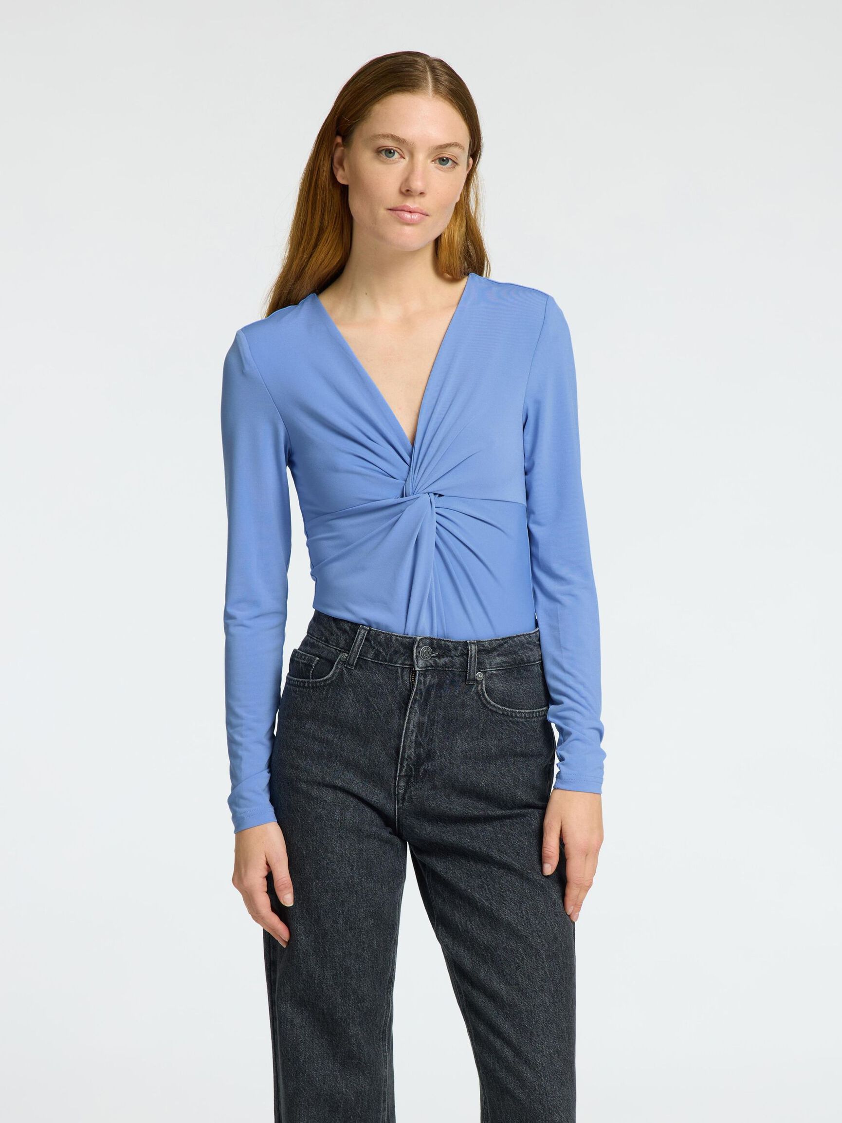 KNUTPRYDD LÅNGÄRMAD BODY, Cornflower Blue, highres