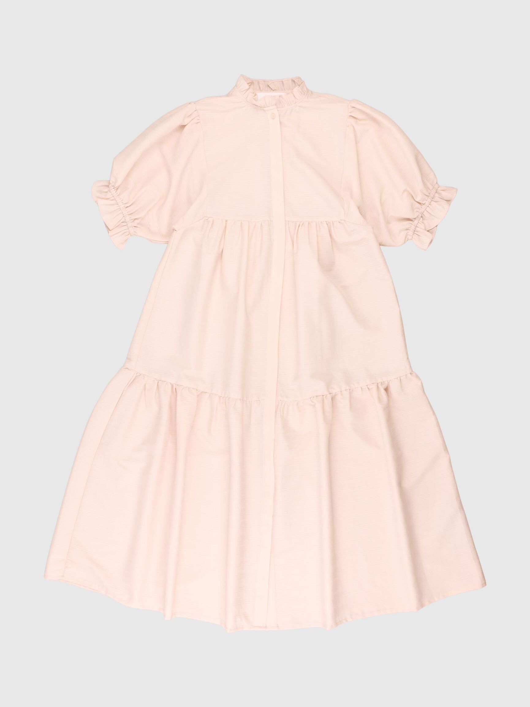 FRILL TRIM PUFF SLEEVE DRESS, Cameo Rose, highres