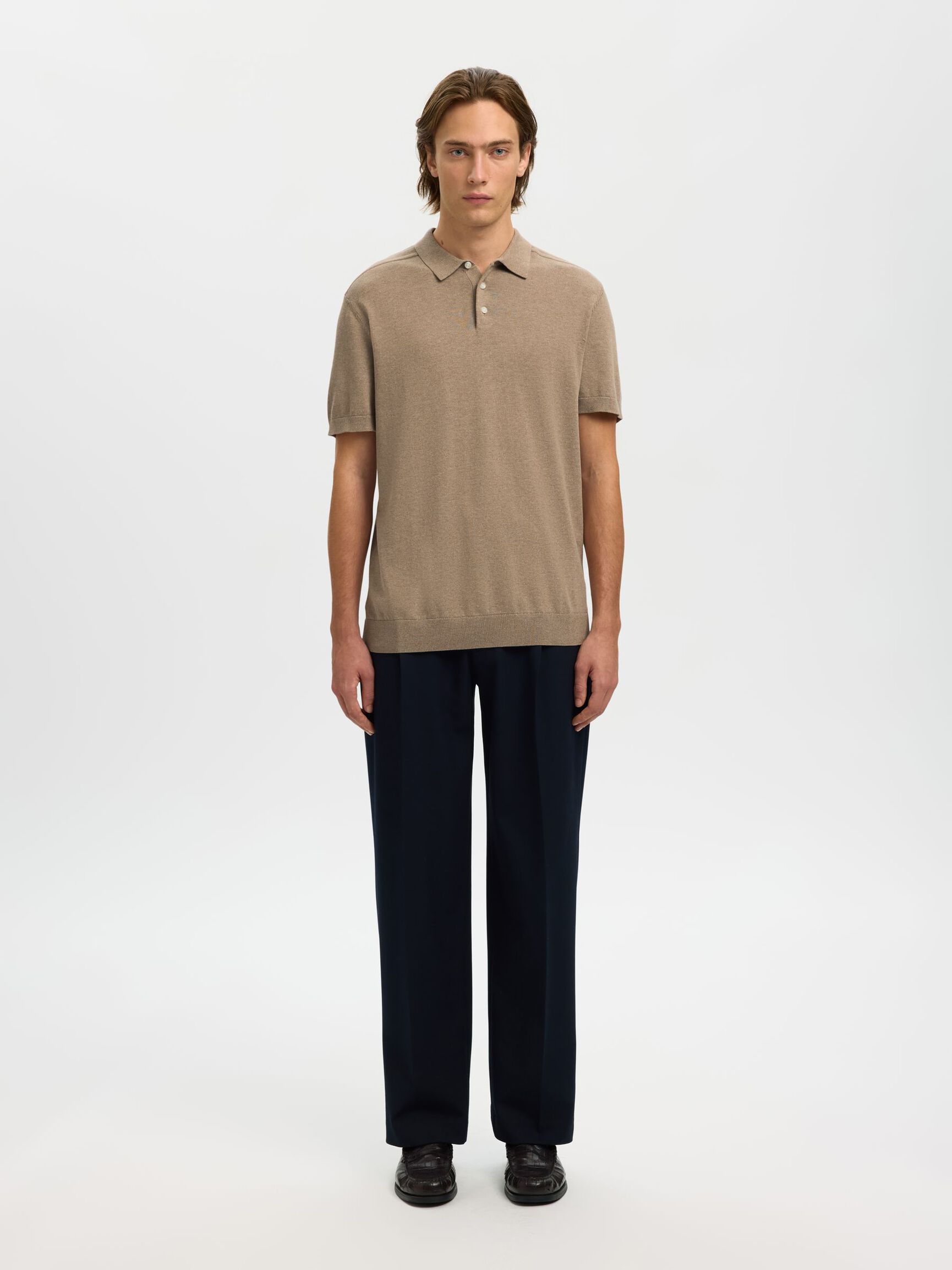 KNITTED POLO SHIRT, Savannah Tan, highres