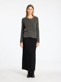 WOOL BLEND KNITTED CARDIGAN, Medium Grey Melange, highres