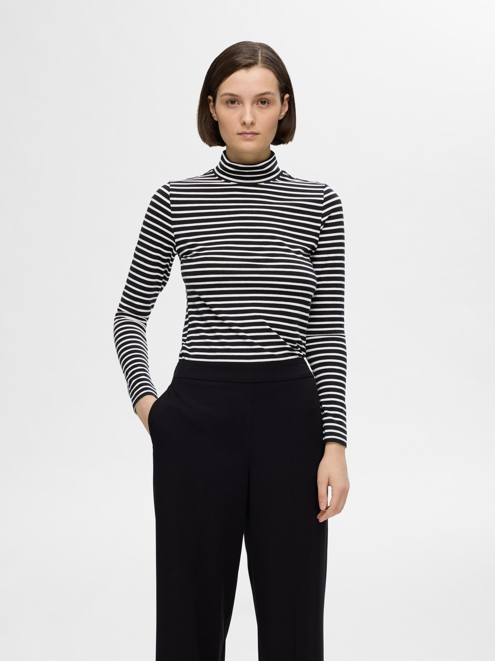 STRIPED LONG SLEEVED TOP, Black, highres