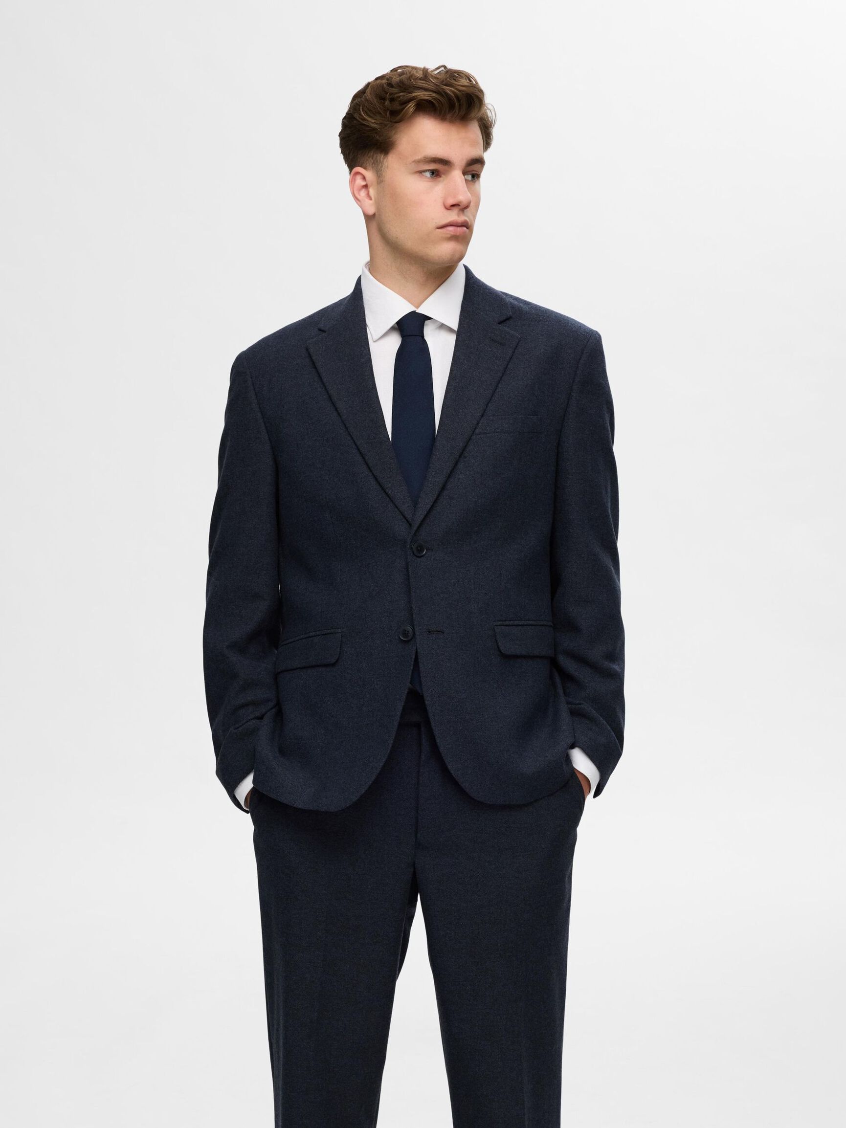 CHECKED WOOL BLEND  BLAZER, Dark Blue, highres
