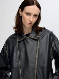 RELAXED FIT LEATHER JACKET, Black, highres