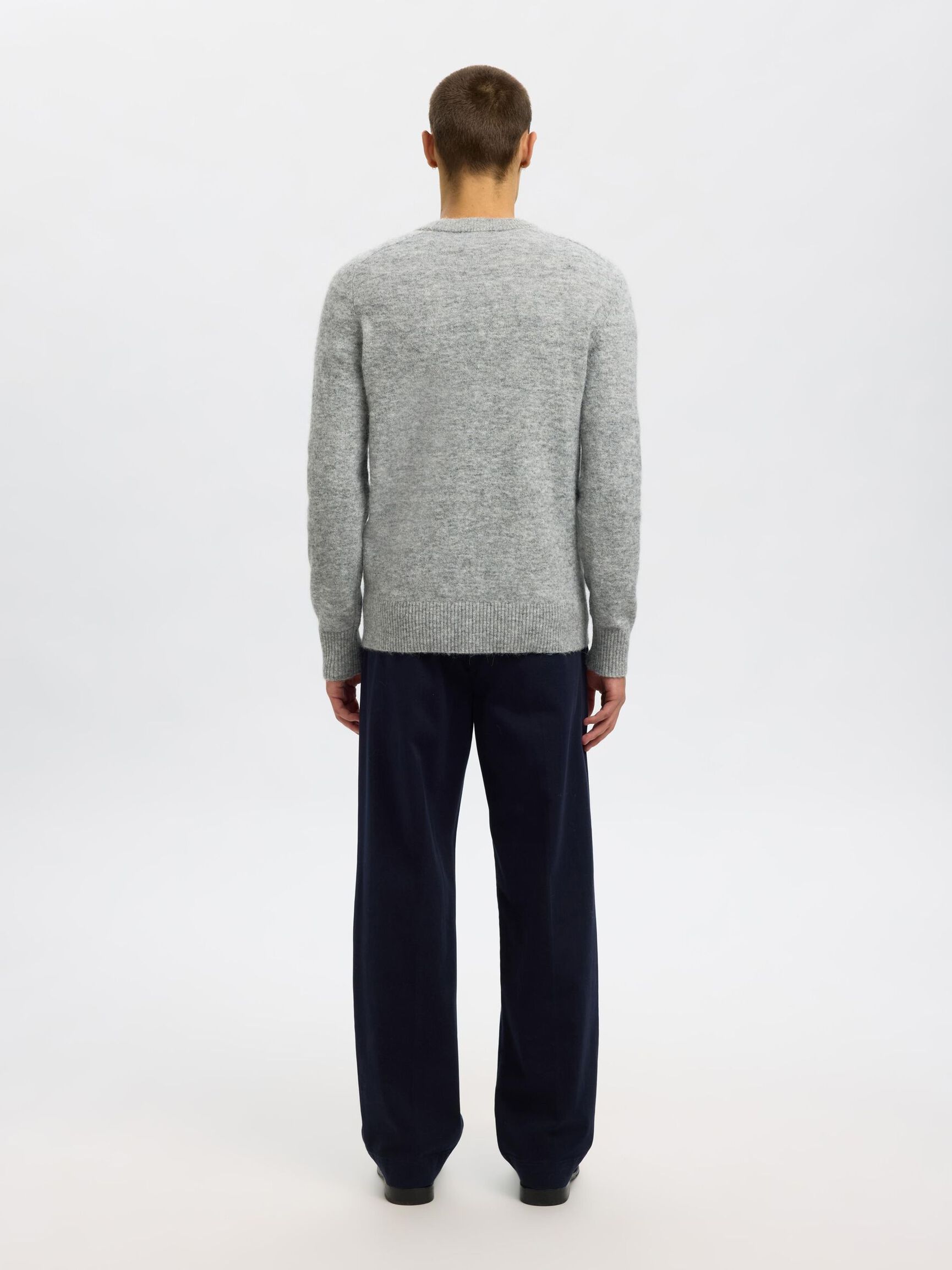 LONG-SLEEVED KNITTED JUMPER, Light Grey Melange, highres