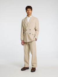 RELAXED FIT NADELSTREIFEN ZWEIREIHIGER BLAZER, Sand, highres