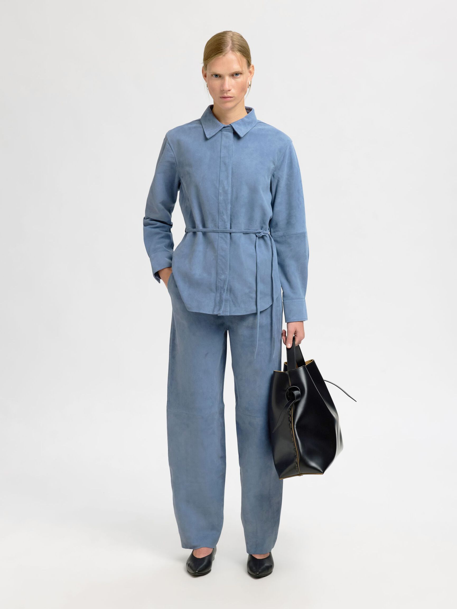 SUEDE TROUSERS, Blue Mirage, highres