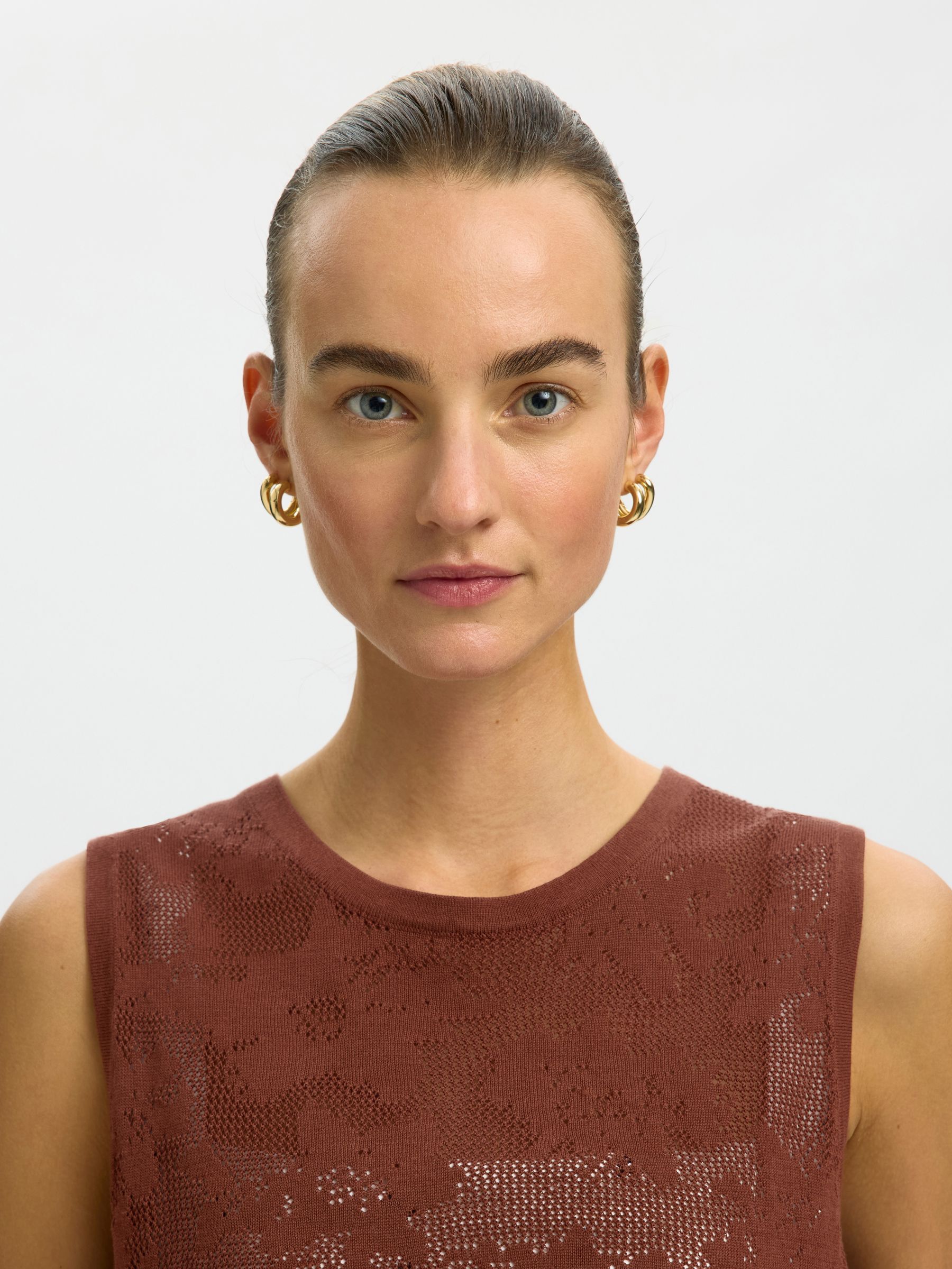 COTTON SLEEVELESS KNITTED TOP, Cherry Mahogany, highres