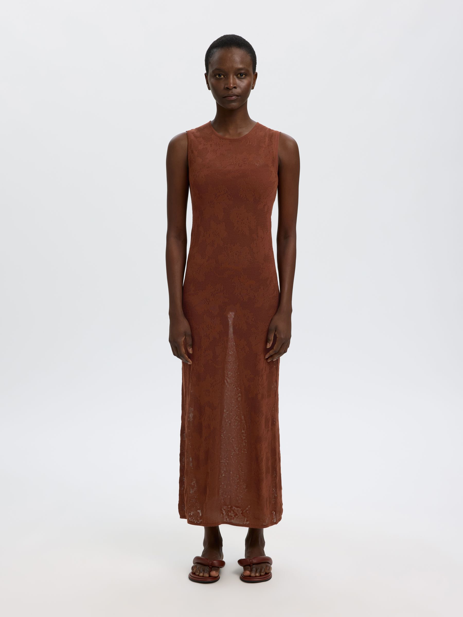 SLEEVELESS COTTON MAXI DRESS, Cherry Mahogany, highres