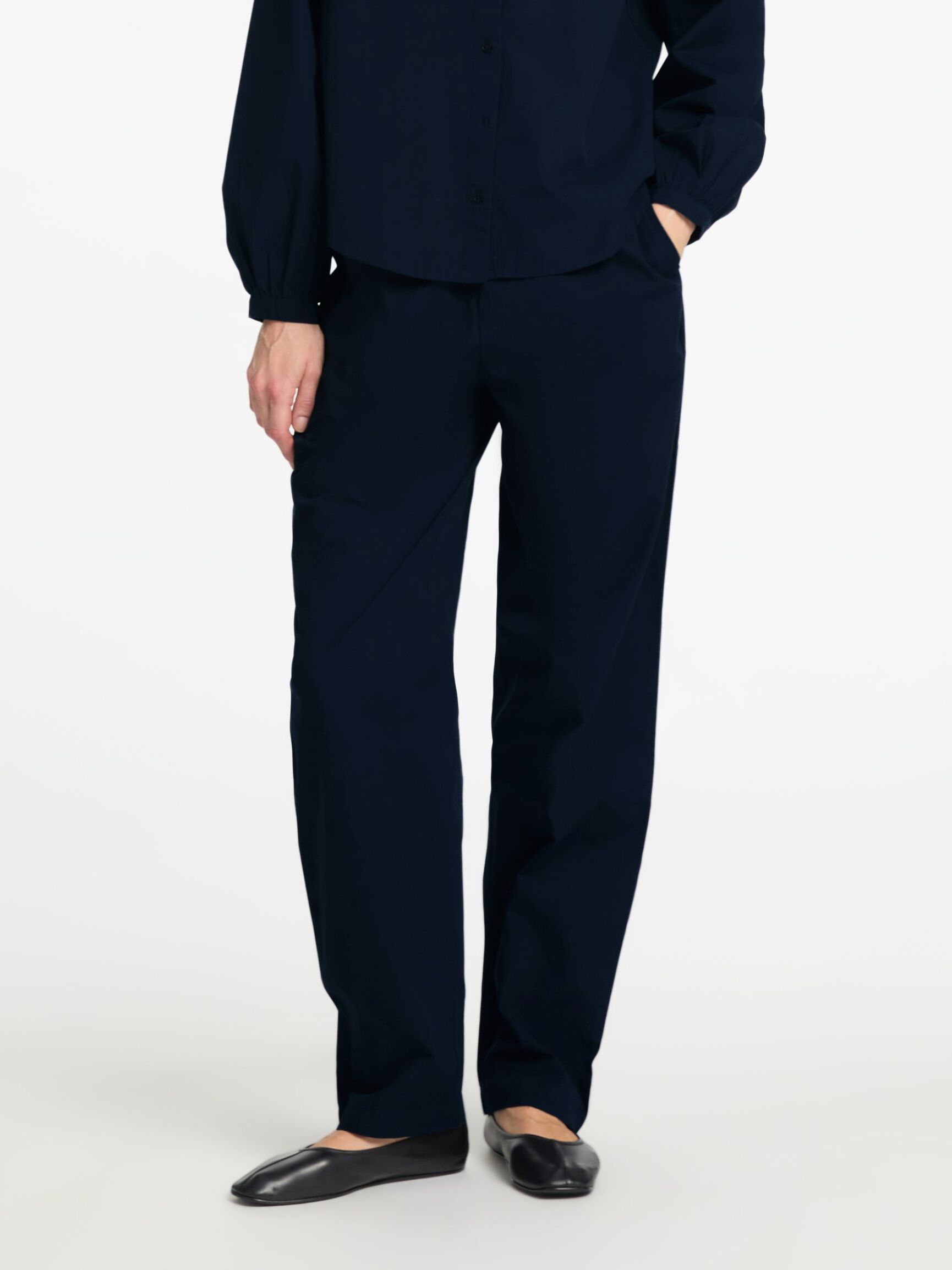 COTTON HIGH WAISTED TROUSERS, Dark Sapphire, highres