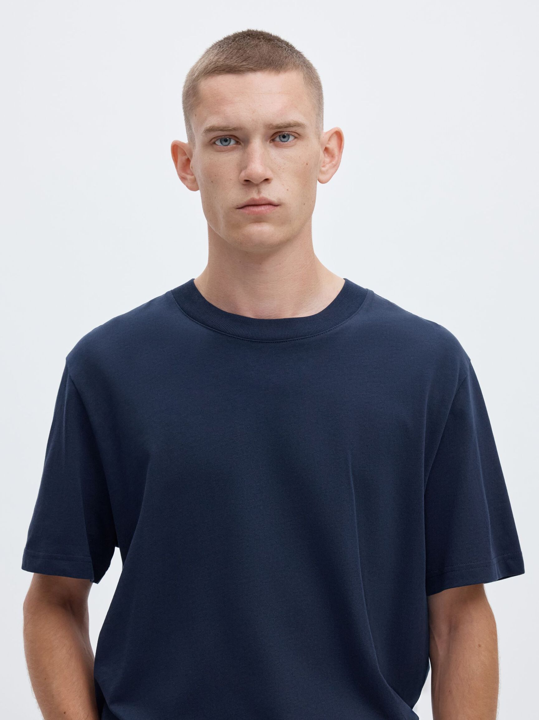 KORTÄRMAD MED AVSLAPPNAD PASSFORM T-SHIRT, Navy Blazer, highres