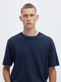KORTÄRMAD MED AVSLAPPNAD PASSFORM T-SHIRT, Navy Blazer, highres