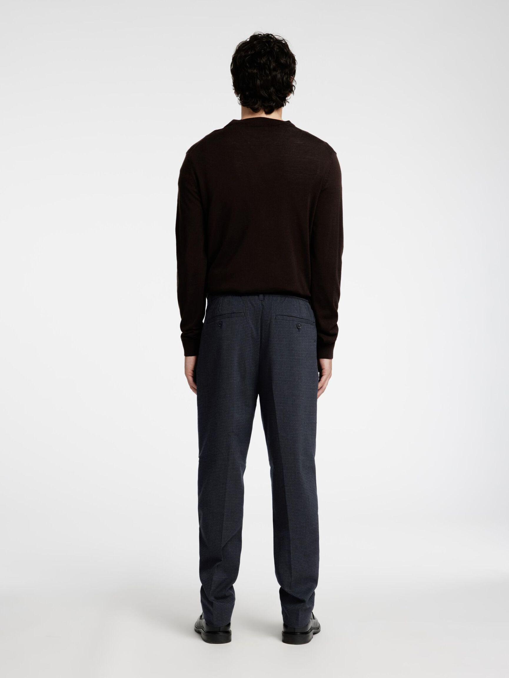 VISCOSE BLEND PLEATED TROUSERS, Dark Navy, highres