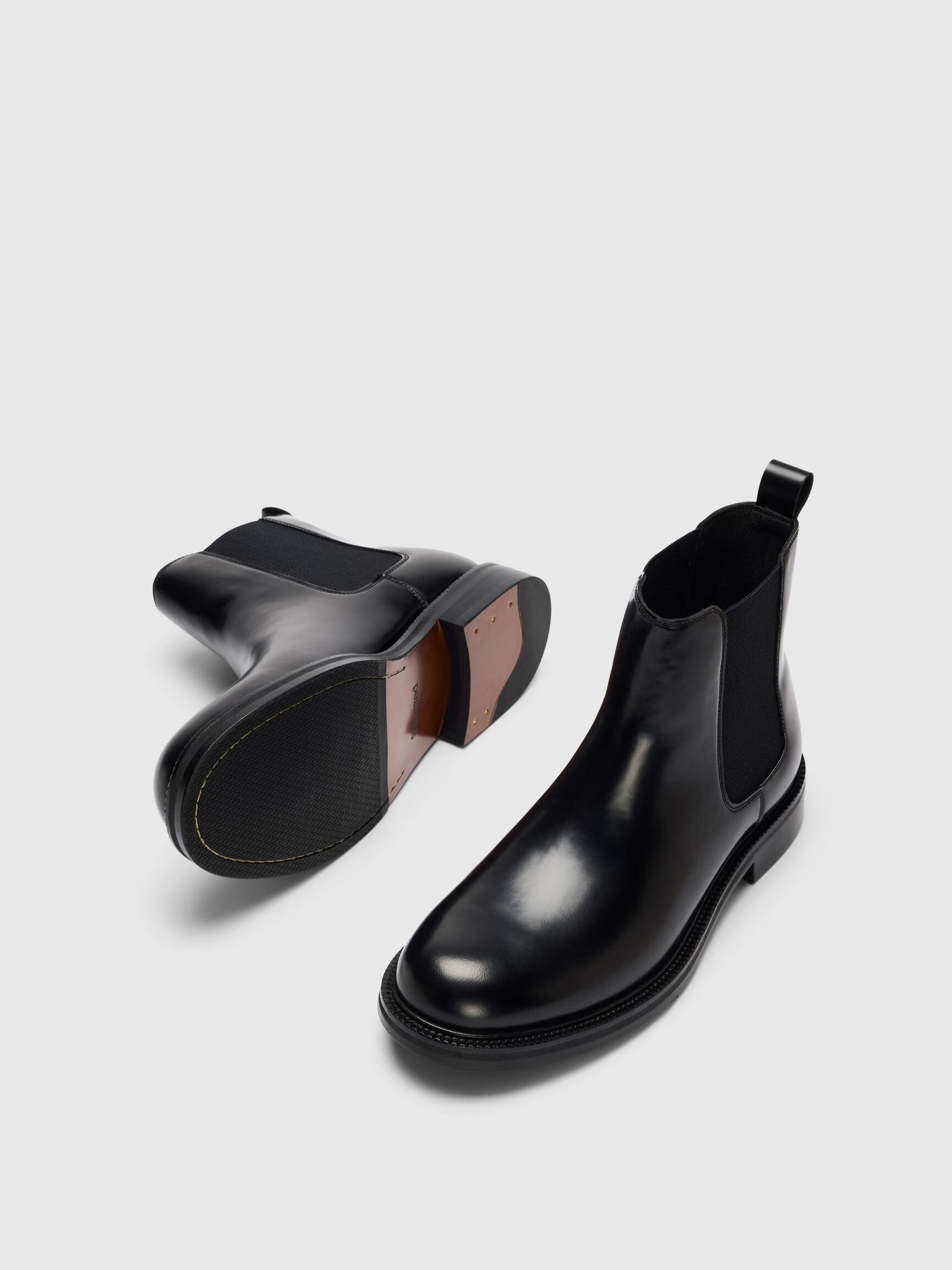 LEATHER CHELSEA BOOTS, Black, highres