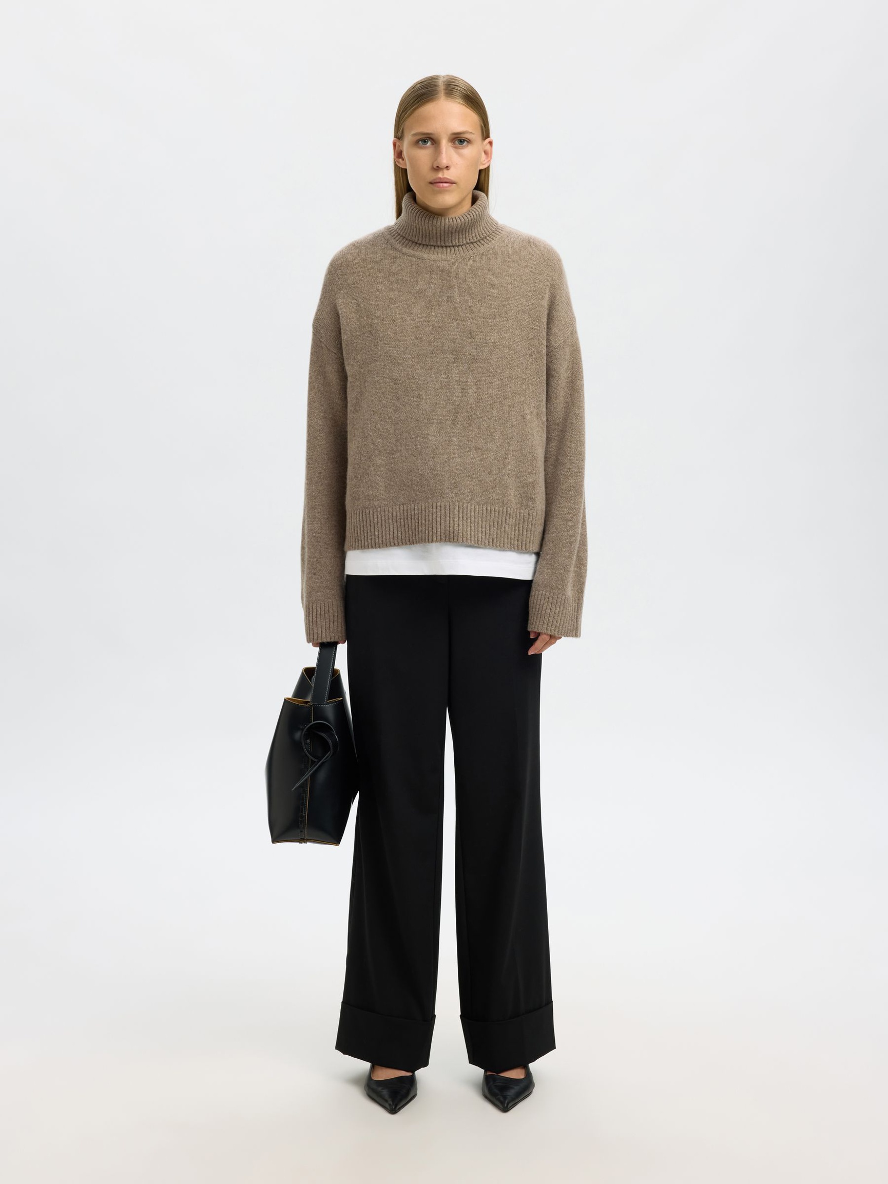 WOOL BLEND ROLL NECK JUMPER, Desert Taupe, highres