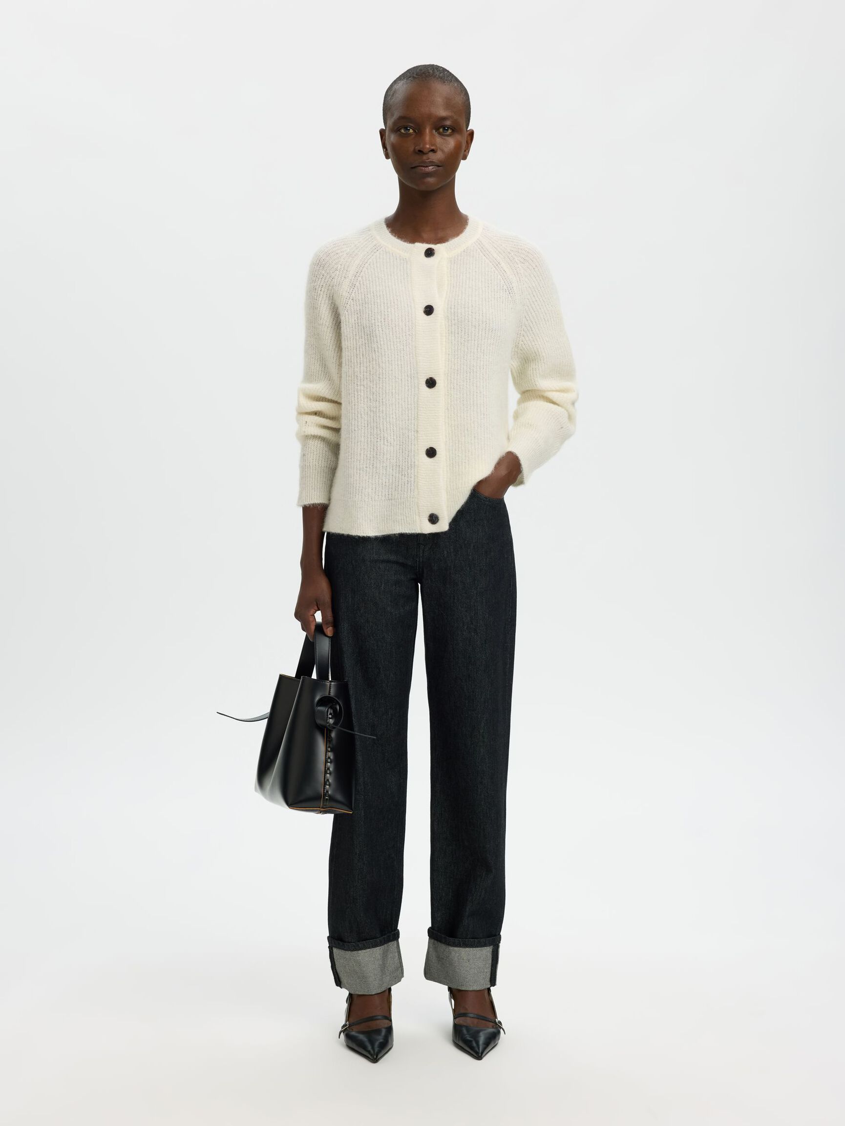 WOOL BLEND CARDIGAN, Snow White, highres