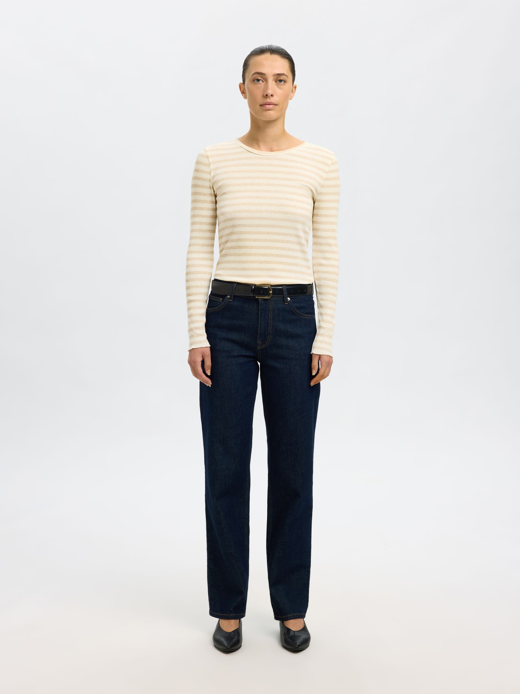 STRIPED LONG-SLEEVED T-SHIRT, Oatmeal, highres