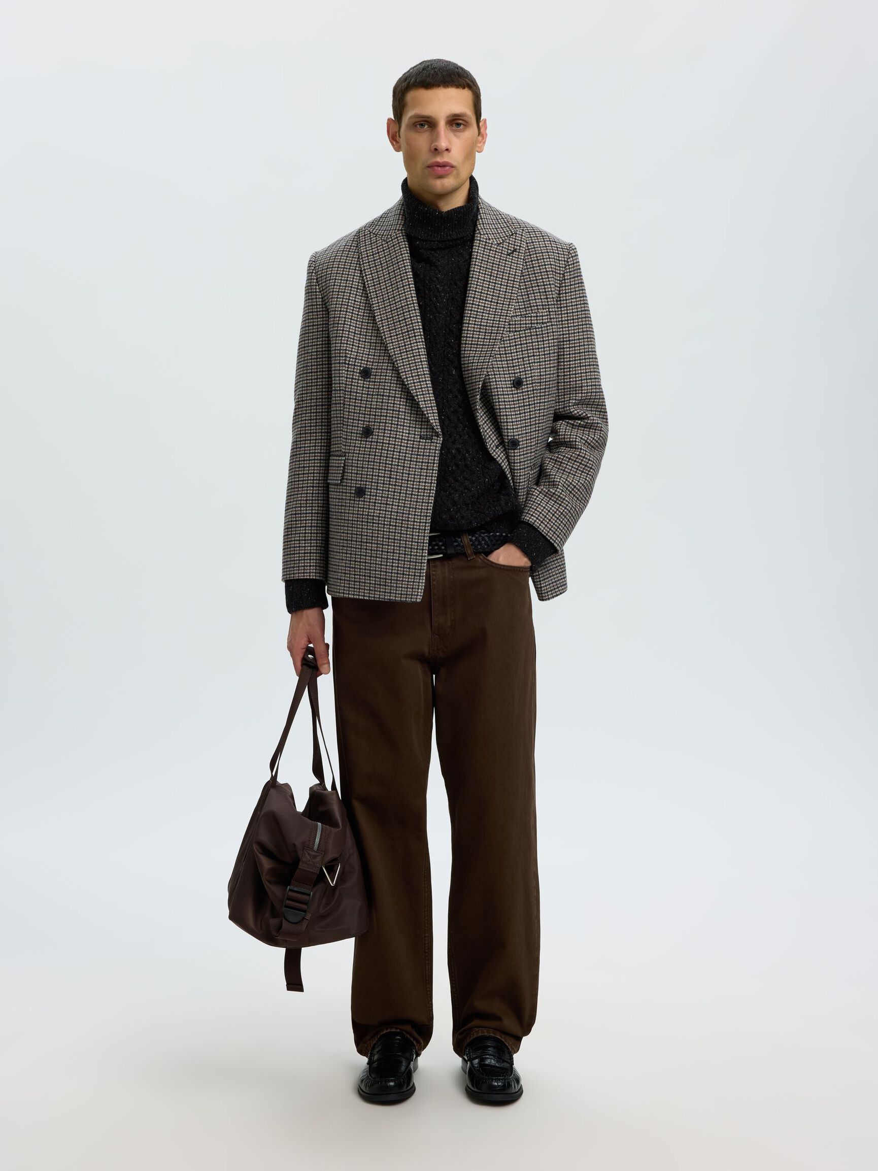 CABLE KNIT TURTLENECK, Black, highres
