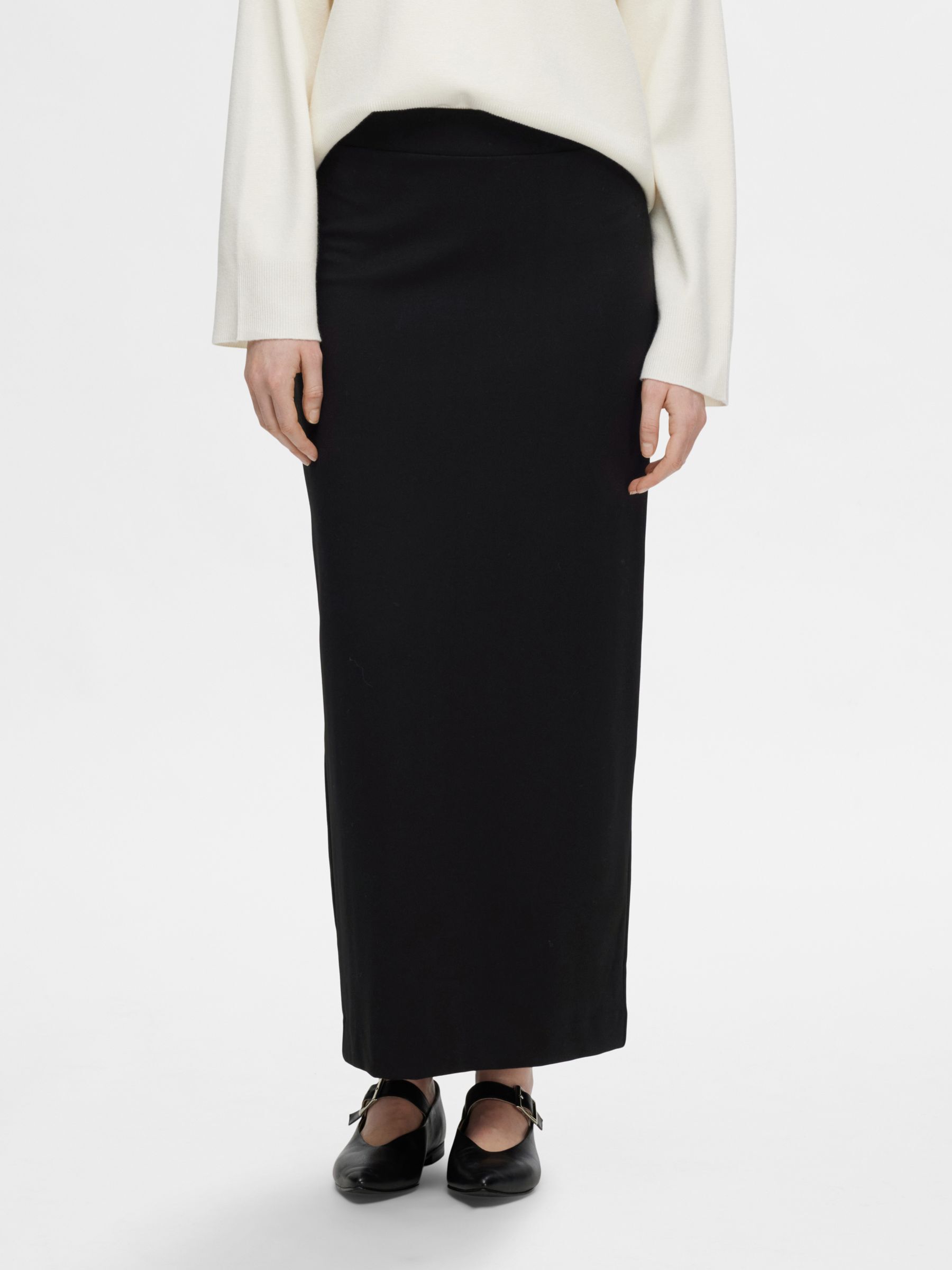 VISCOSE BLEND MAXI SKIRT, Black, highres