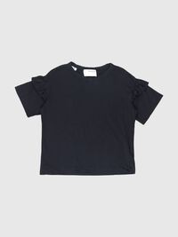 COTTON RUFFLE  T-SHIRT, Black, highres