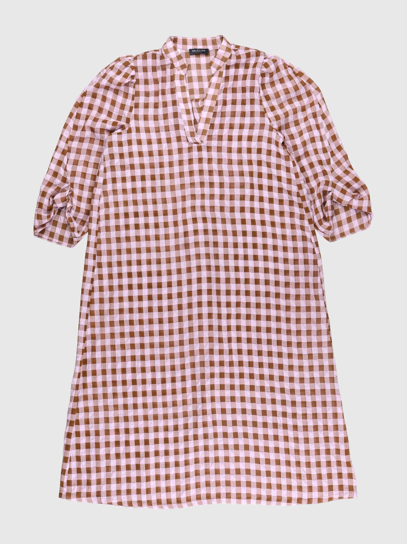 CHECKED MIDI DRESS, Fair Orchid, highres