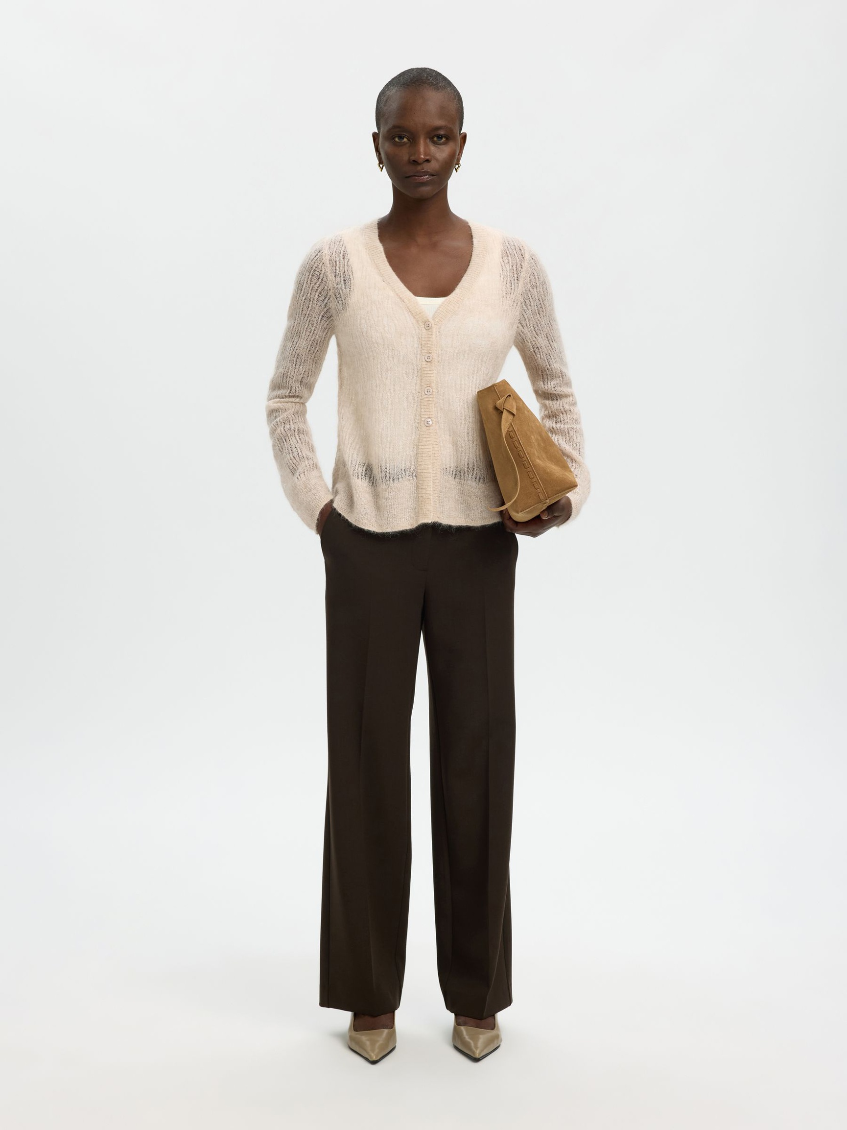 MOHAIR BLEND CARDIGAN, Birch, highres