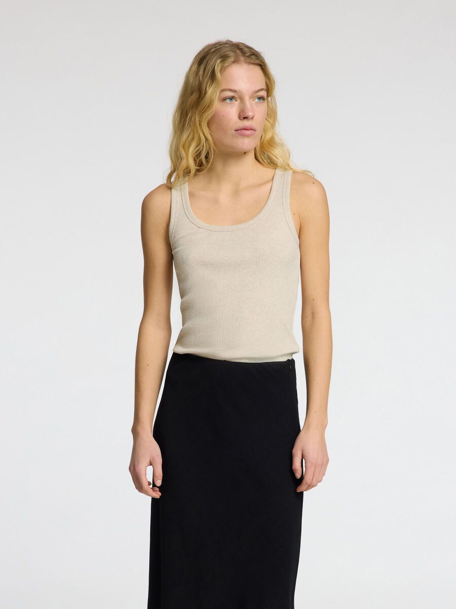 Selected RIPPMUSTER BAUMWOLL TANKTOP, Oatmeal, highres - 16096507_Oatmeal_1157696_003.jpg