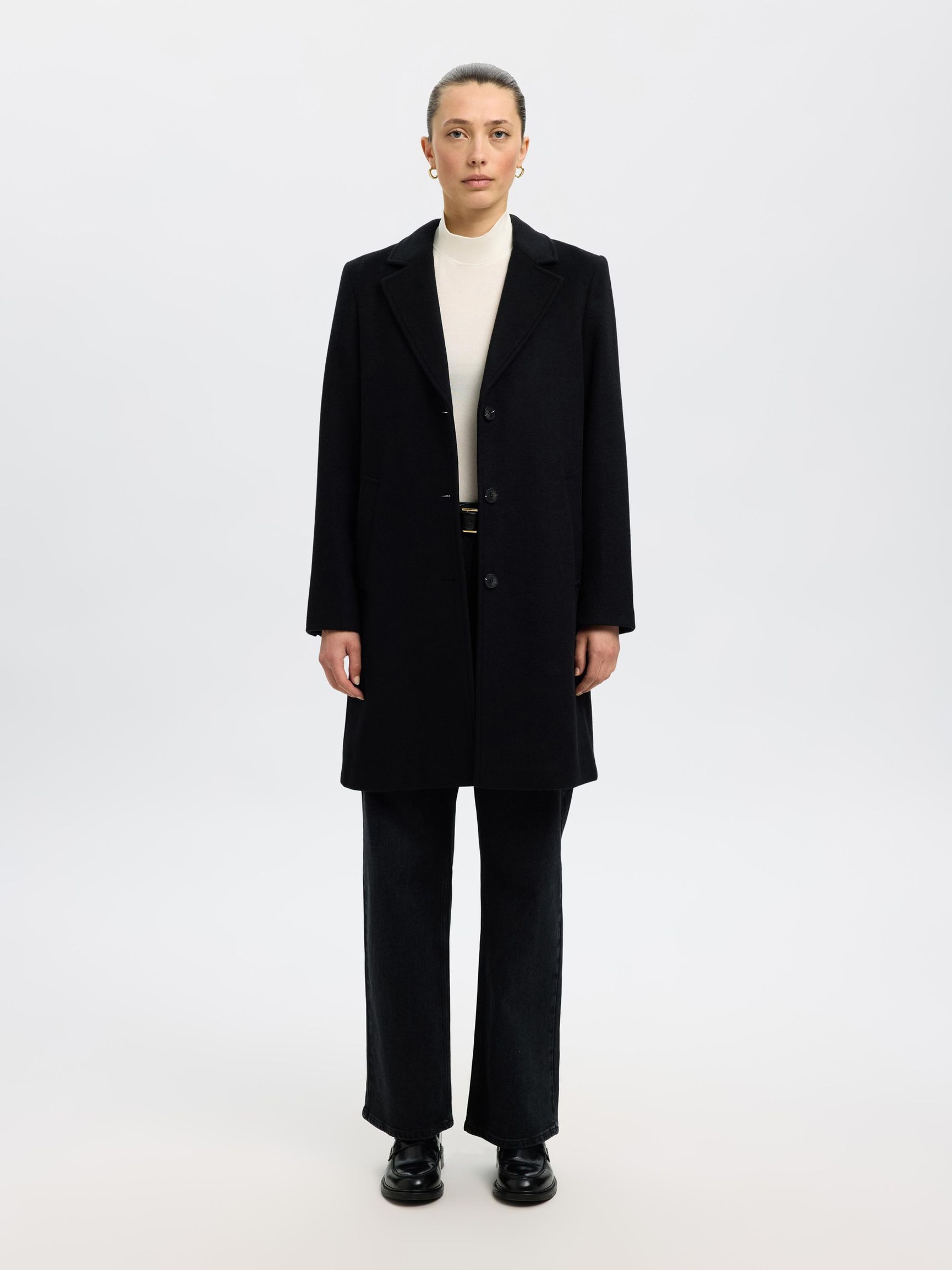 LAINE MÉLANGÉE MANTEAU, Black, highres