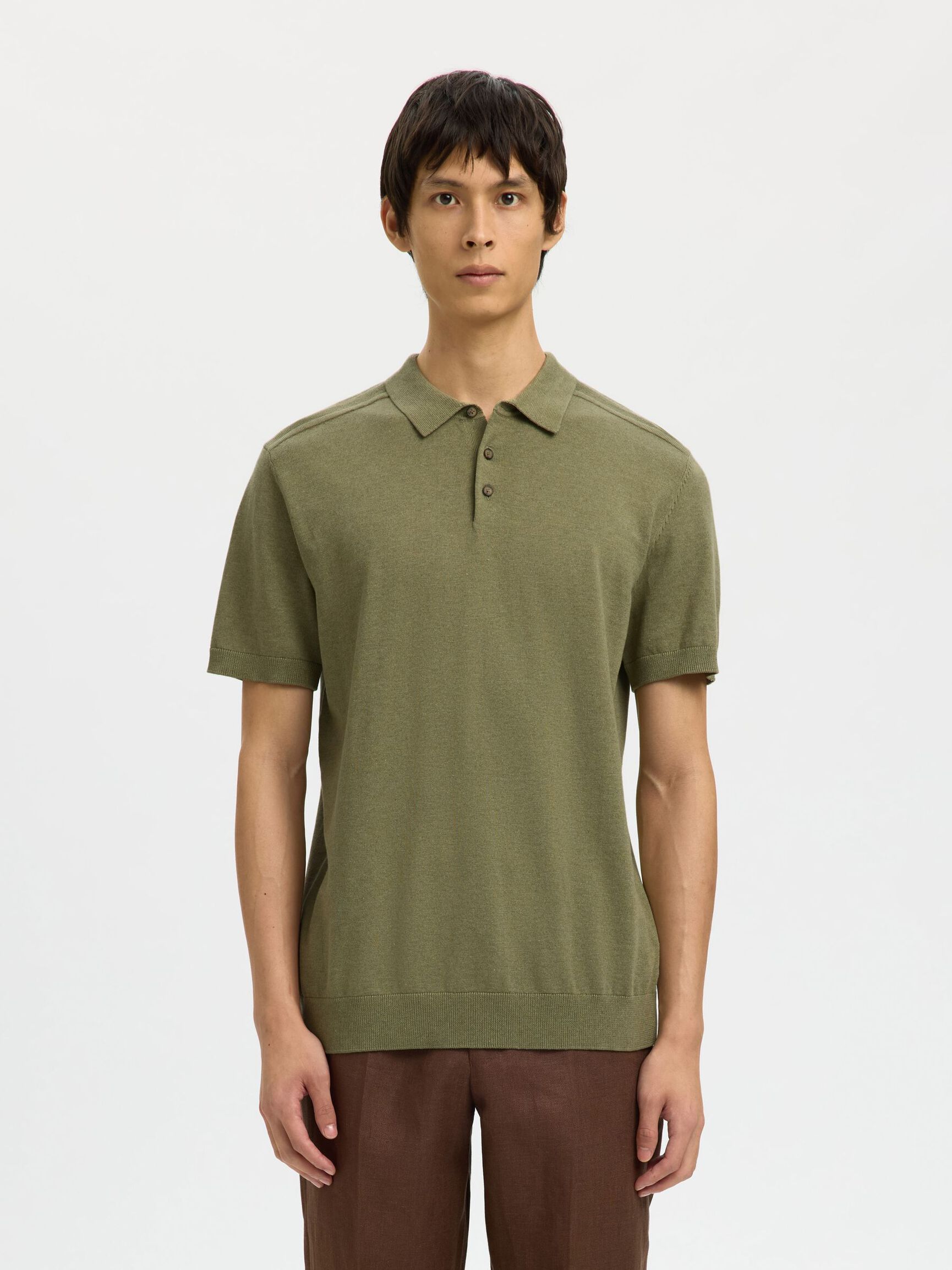 KNITTED POLO SHIRT, Deep Lichen Green, highres