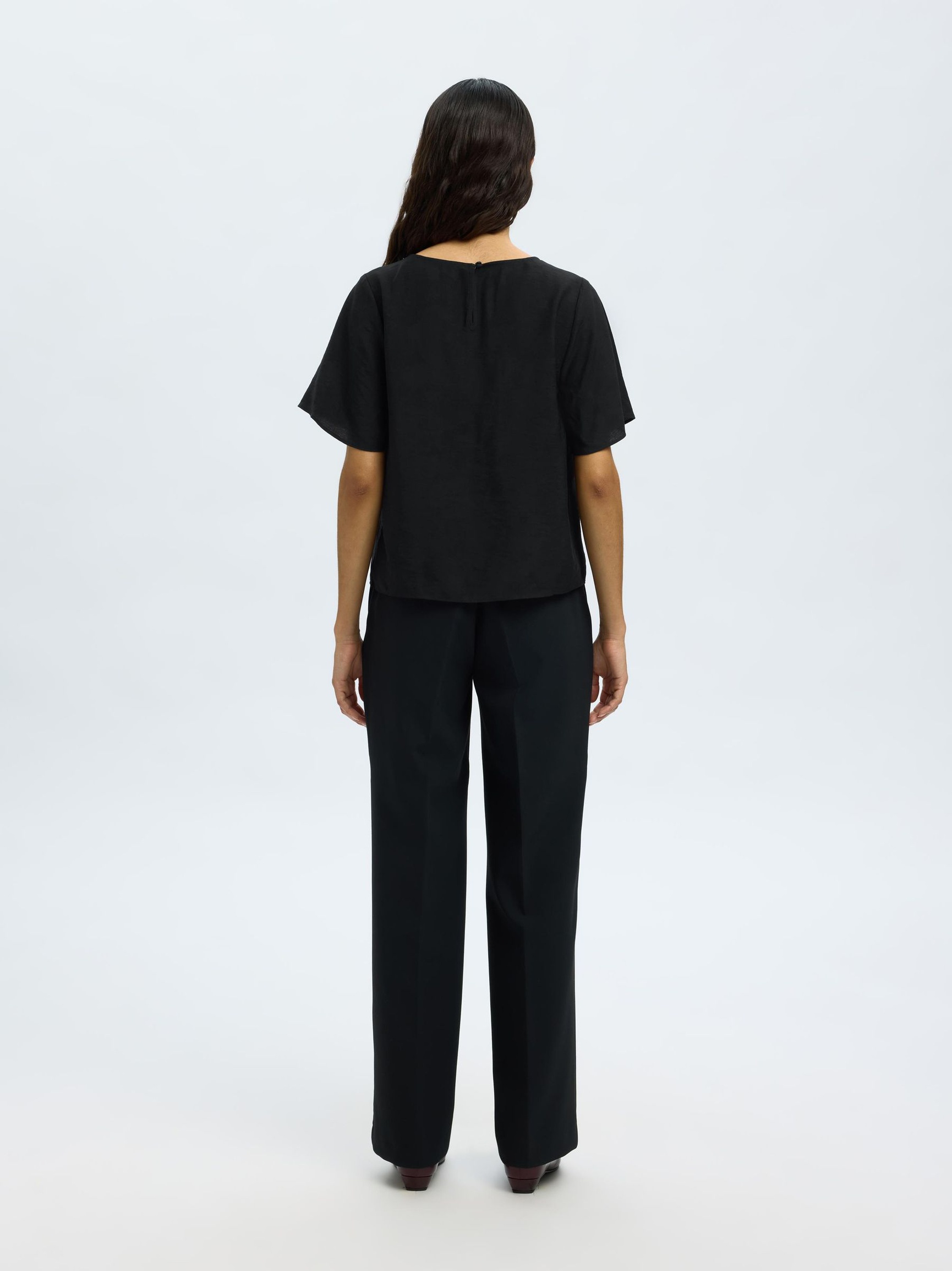 TOP A MANICHE CORTE, Black, highres