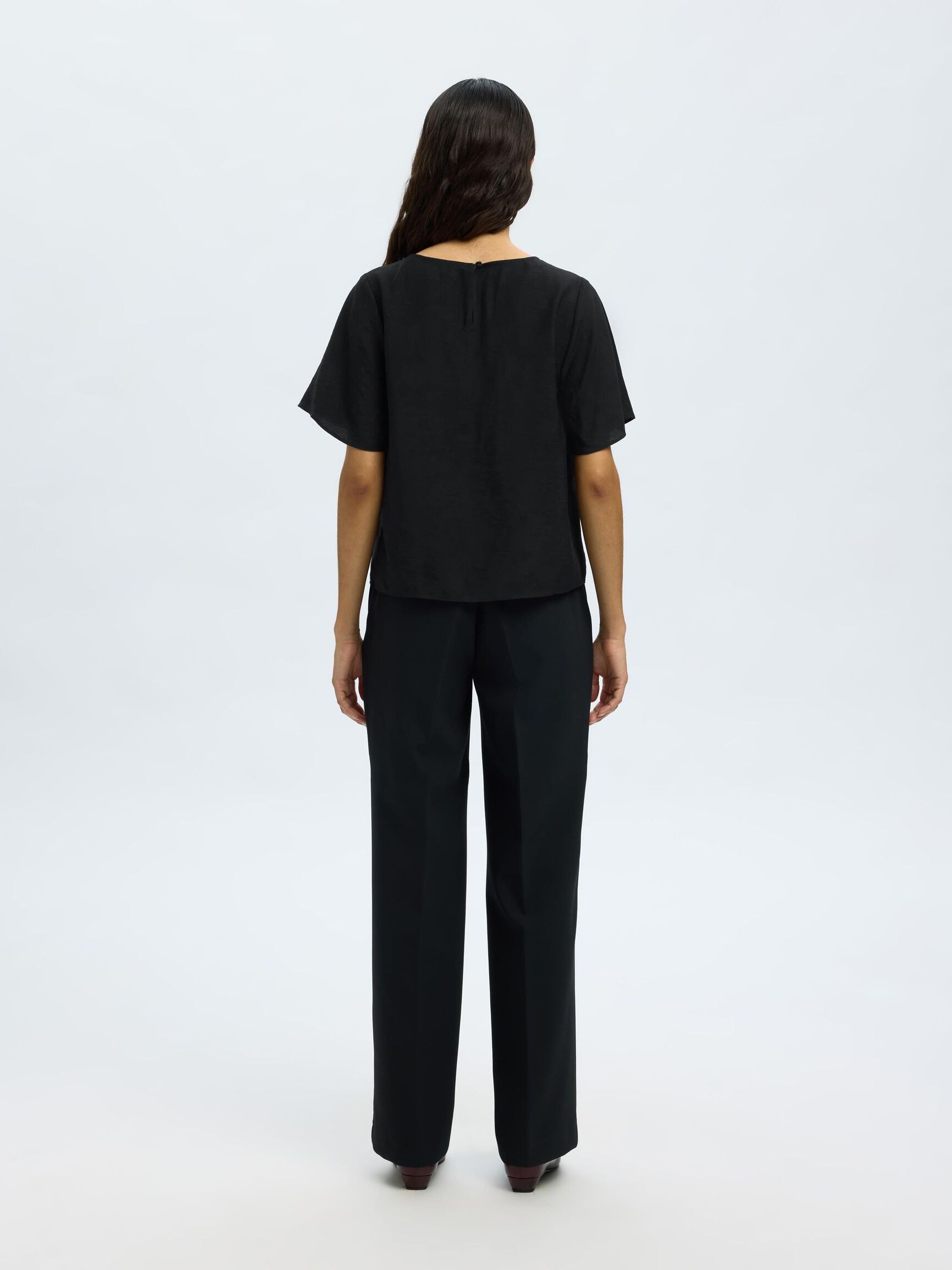TOP A MANICHE CORTE, Black, highres