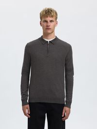 KNITTED LONG-SLEEVED POLO, Antracit, highres