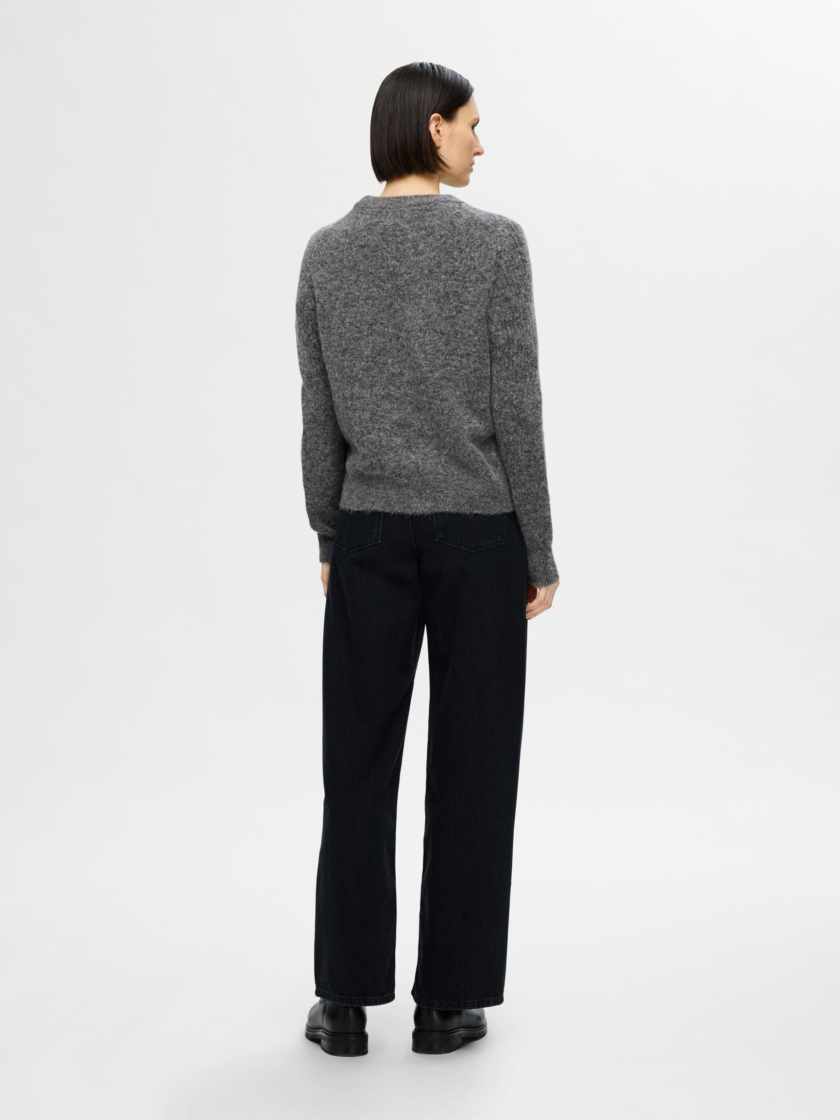 KNITTED WOOL BLEND JUMPER, Medium Grey Melange, highres