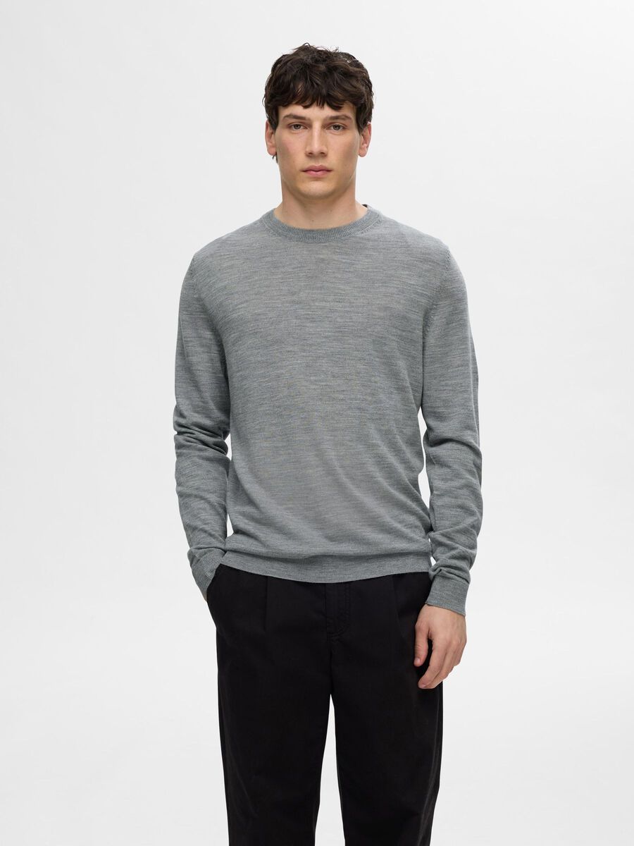 Selected 100% MERINOWOL PULLOVER MET RONDE HALS, Medium Grey Melange, highres - 16094647_MediumGreyMelange_003.jpg