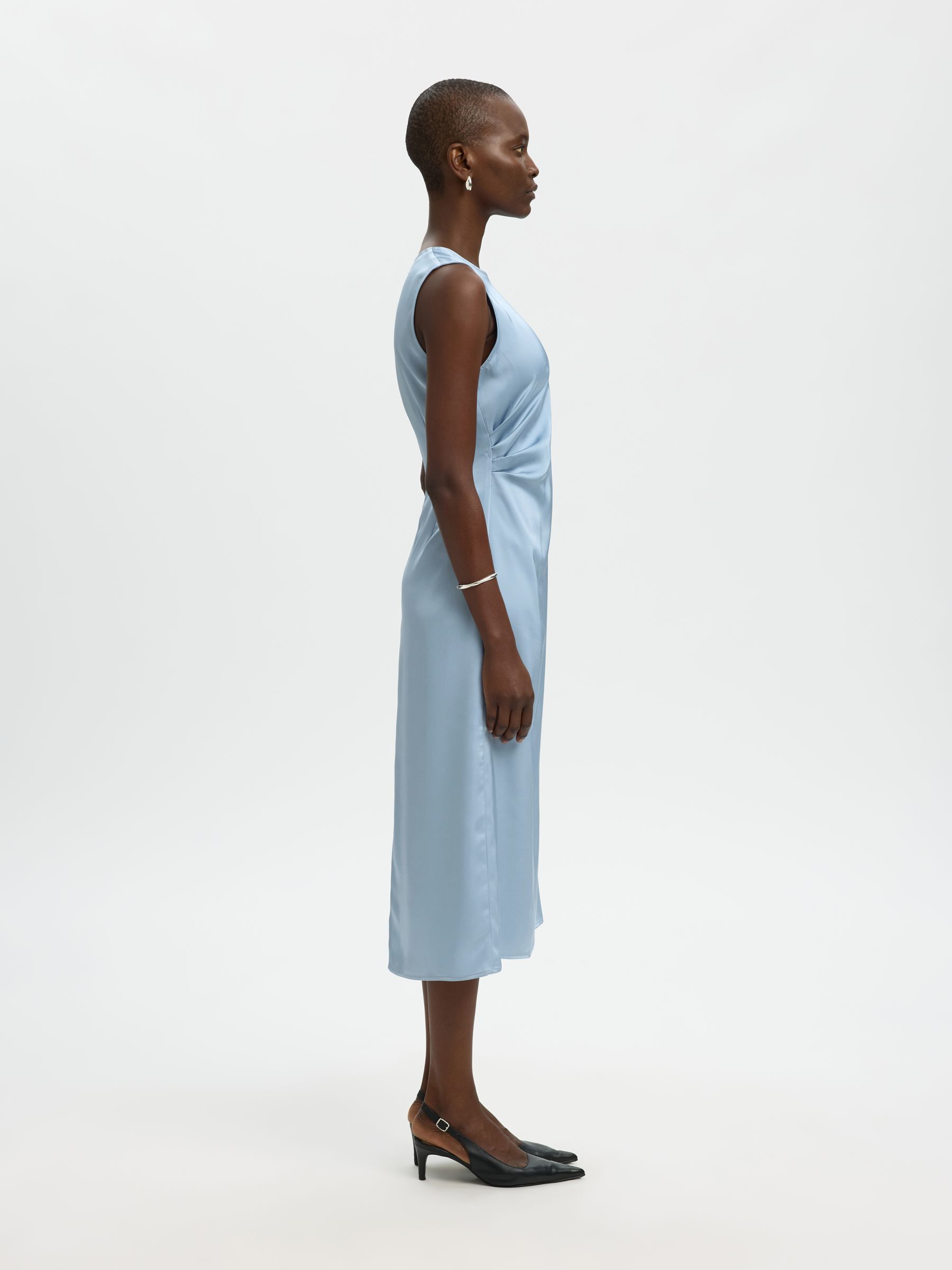 SATIJN MAXI-JURK, Dusty Blue, highres