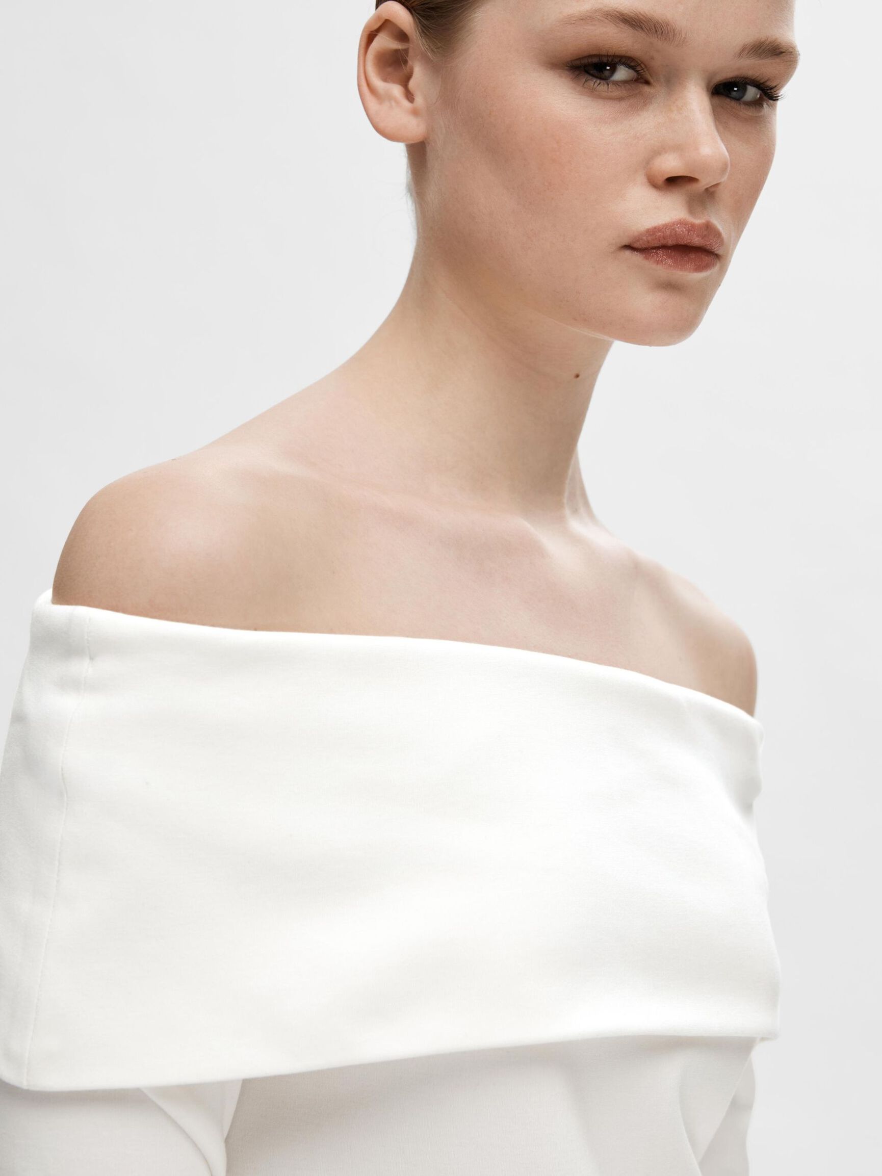 VISCOSE BLEND OFF-SHOULDER TOP, Snow White, highres