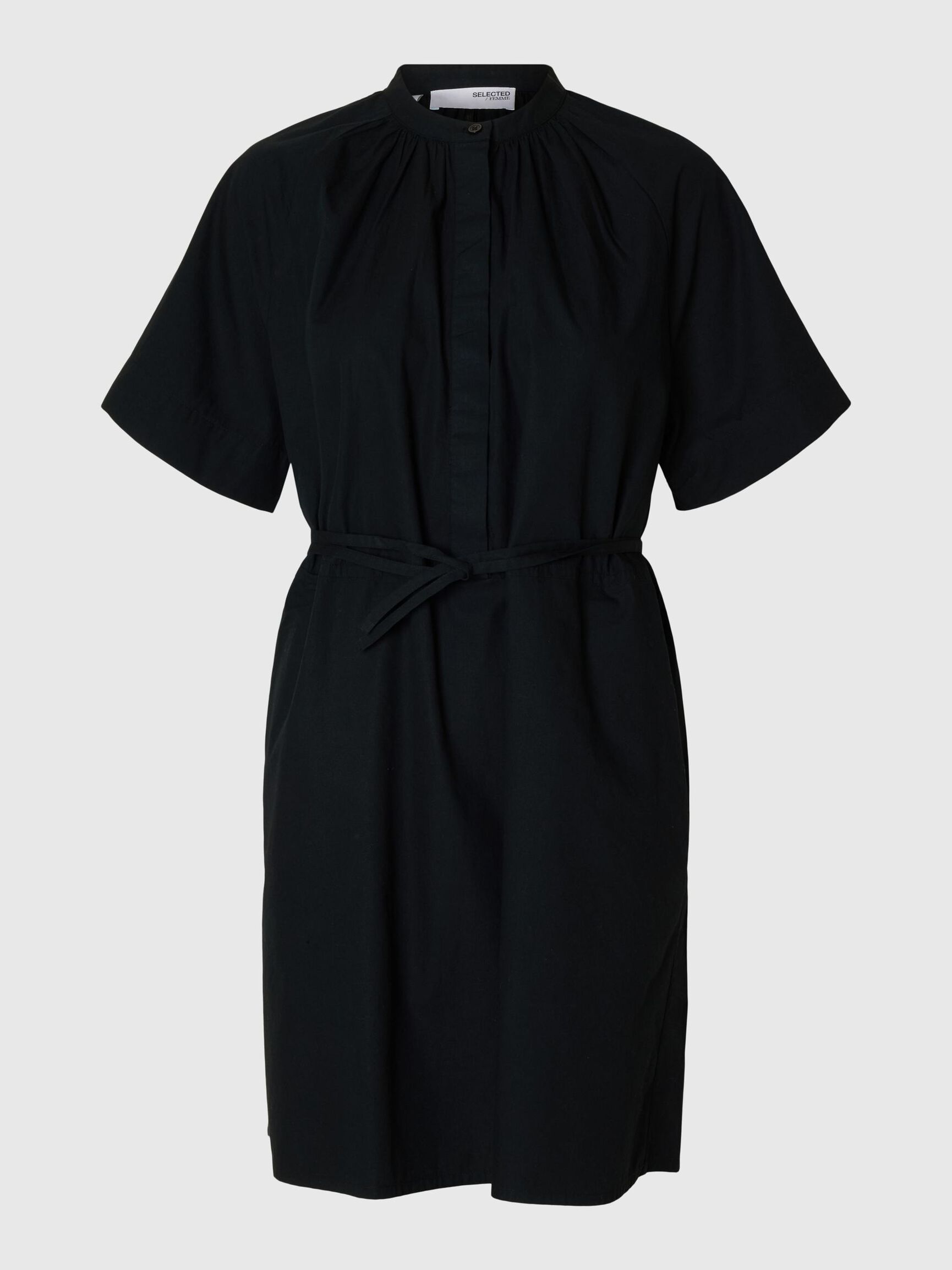 MET KORTE MOUWEN MINI JURK, Black, highres