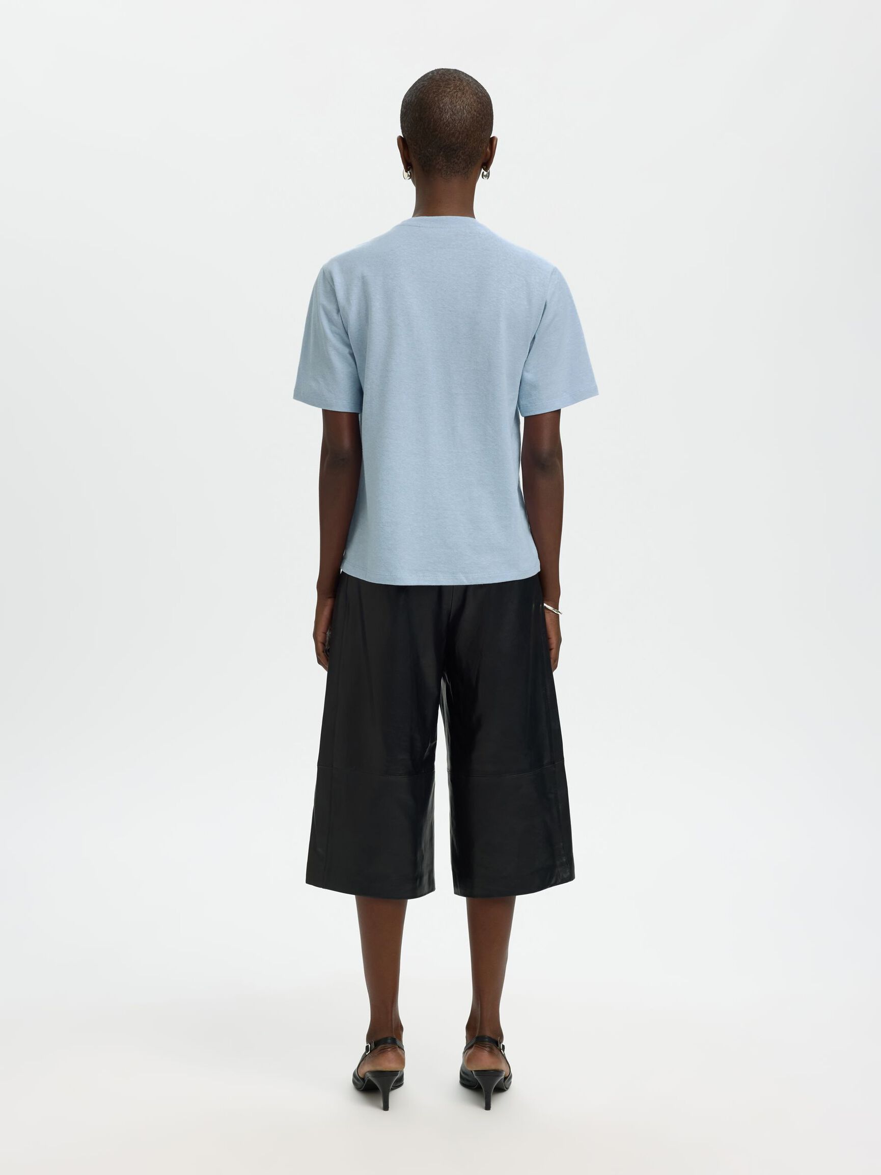 LINEN BLEND T-SHIRT, Cashmere Blue, highres